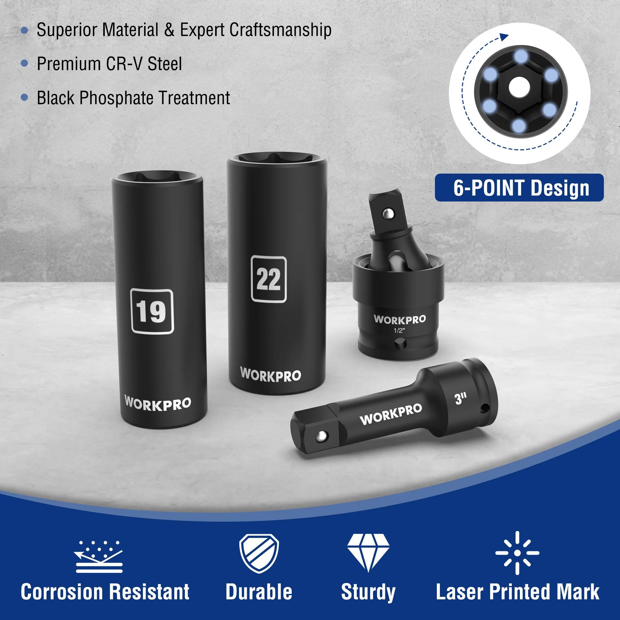 WORKPRO 65PCS 1/2” Drive Impact Socket Set,  SAE&Metric Deep & Shallow Kit - Image 5