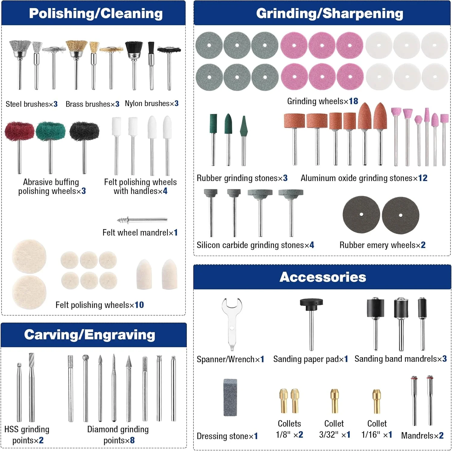 WORKPRO 698-Piece Rotary Tool Accessories Kit, Rotary Tool Bits for Easy Cutting, Grinding, Sanding, Polishing, Cleaning, Drilling, Carving and Engraving - Image 4