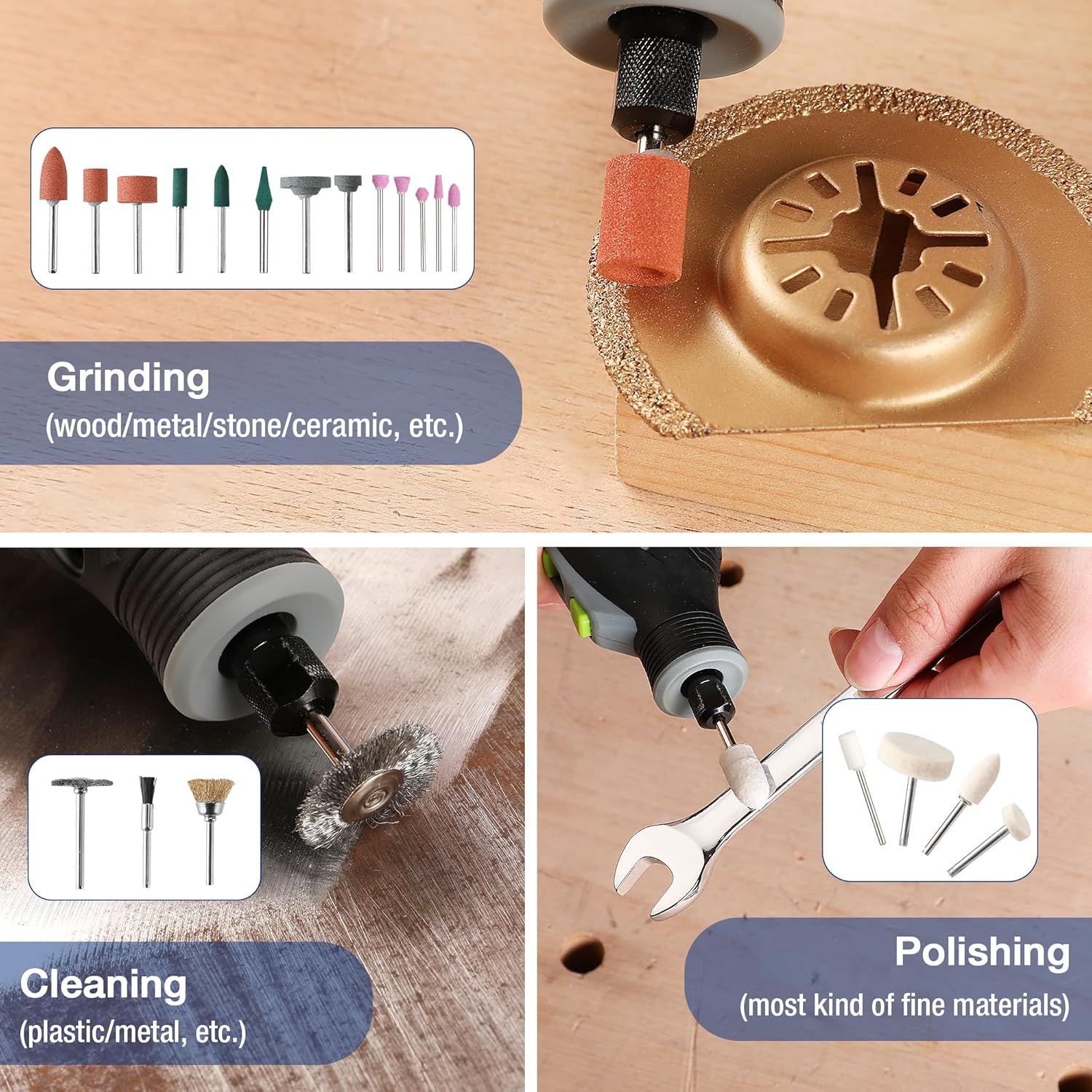 WORKPRO 698-Piece Rotary Tool Accessories Kit, Rotary Tool Bits for Easy Cutting, Grinding, Sanding, Polishing, Cleaning, Drilling, Carving and Engraving - Image 8