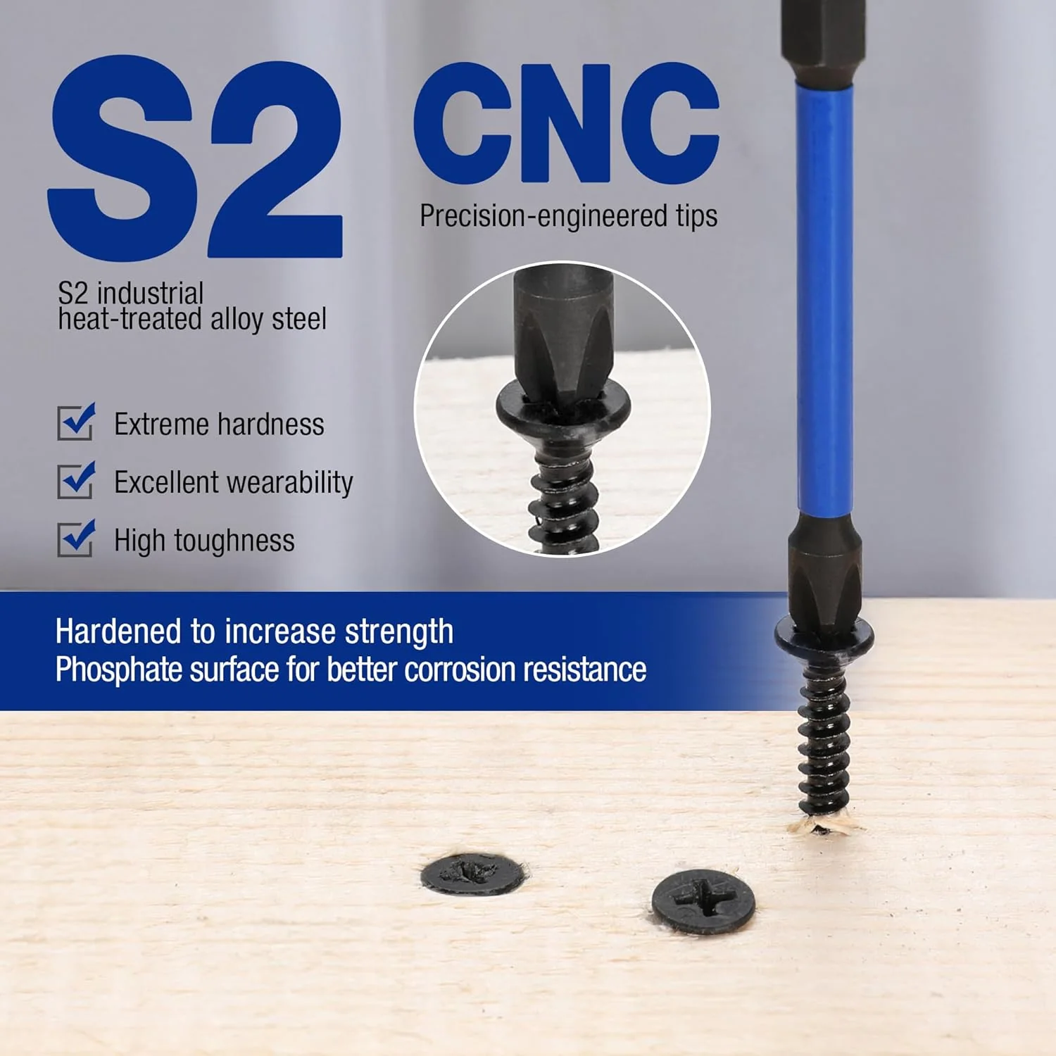 WORKPRO 6pcs PH2 Impact Phillips Screwdriver Bit Set, S2 Professional CNC Anti-Slip Magnetism Bits, 1/4" Hex-Shank #2 Phillips Impact Driver Bits, 4" Long Impact Screwdriving Bits with Holder - Image 4