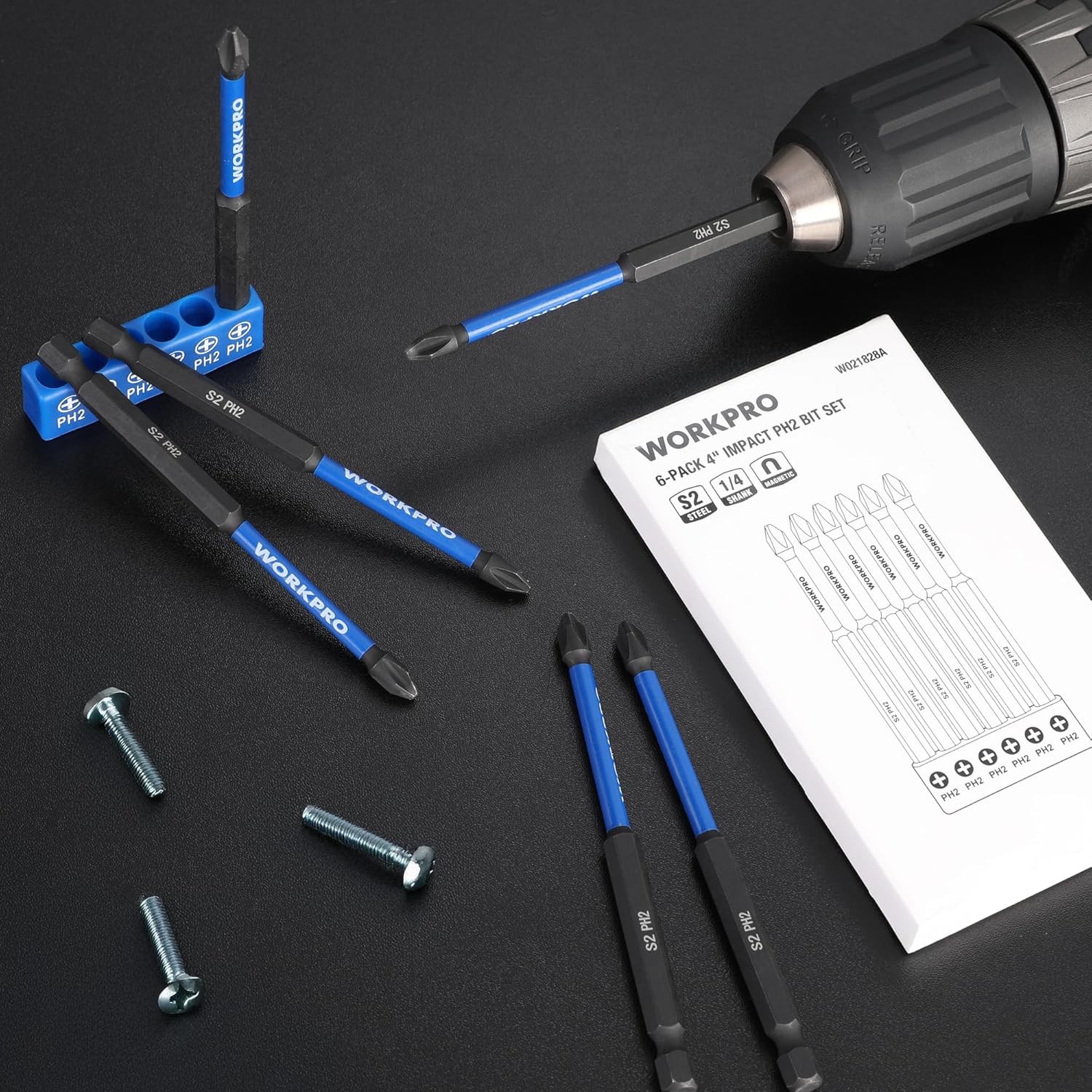 WORKPRO 6pcs PH2 Impact Phillips Screwdriver Bit Set, S2 Professional CNC Anti-Slip Magnetism Bits, 1/4" Hex-Shank #2 Phillips Impact Driver Bits, 4" Long Impact Screwdriving Bits with Holder - Image 8