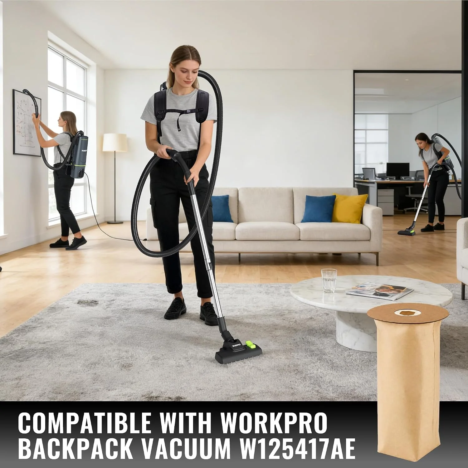 WORKPRO 6PCS Replacement Dust Collection Bags, Compatible With WORKPRO Backpack Vacuum Cleaner (W125417AE) - Image 3