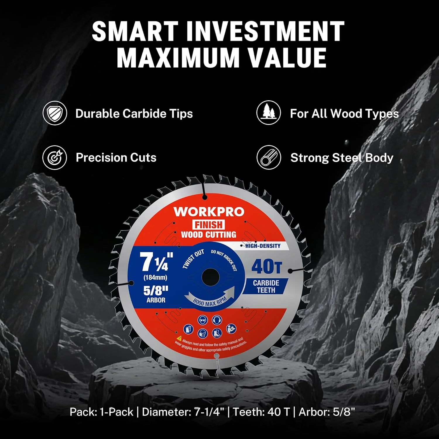 WORKPRO 7-1/4 Inch Woodworking Circular Saw Blade, 40T General Purpose Wood Cutting, Thin Kerf, Carbide Tipped, ATB Tooth, 1-Pack - Image 9
