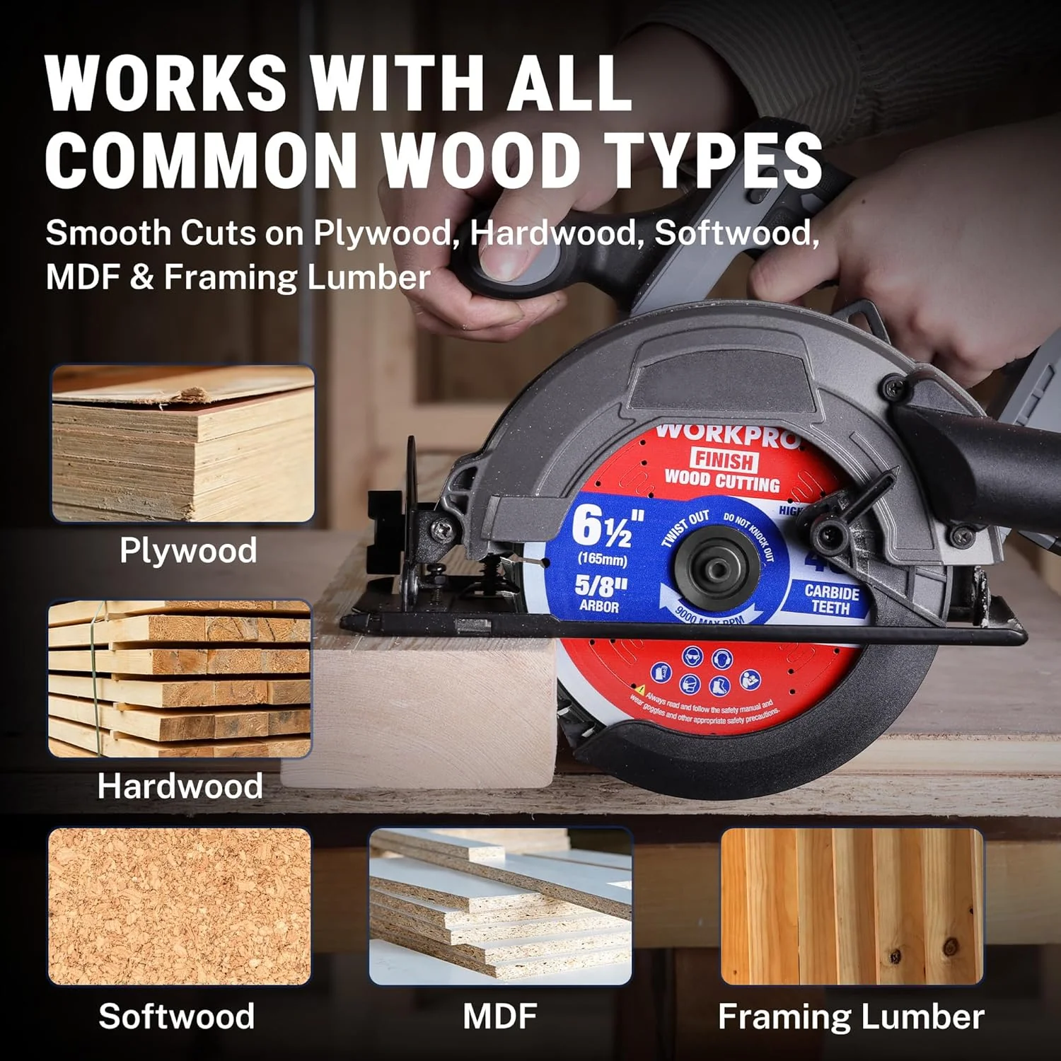 WORKPRO 7-1/4 Inch Woodworking Circular Saw Blades, 24T Framing & Fast Ripping, Thin Kerf, Carbide Tipped, ATB Tooth, 3-Pack - Image 6