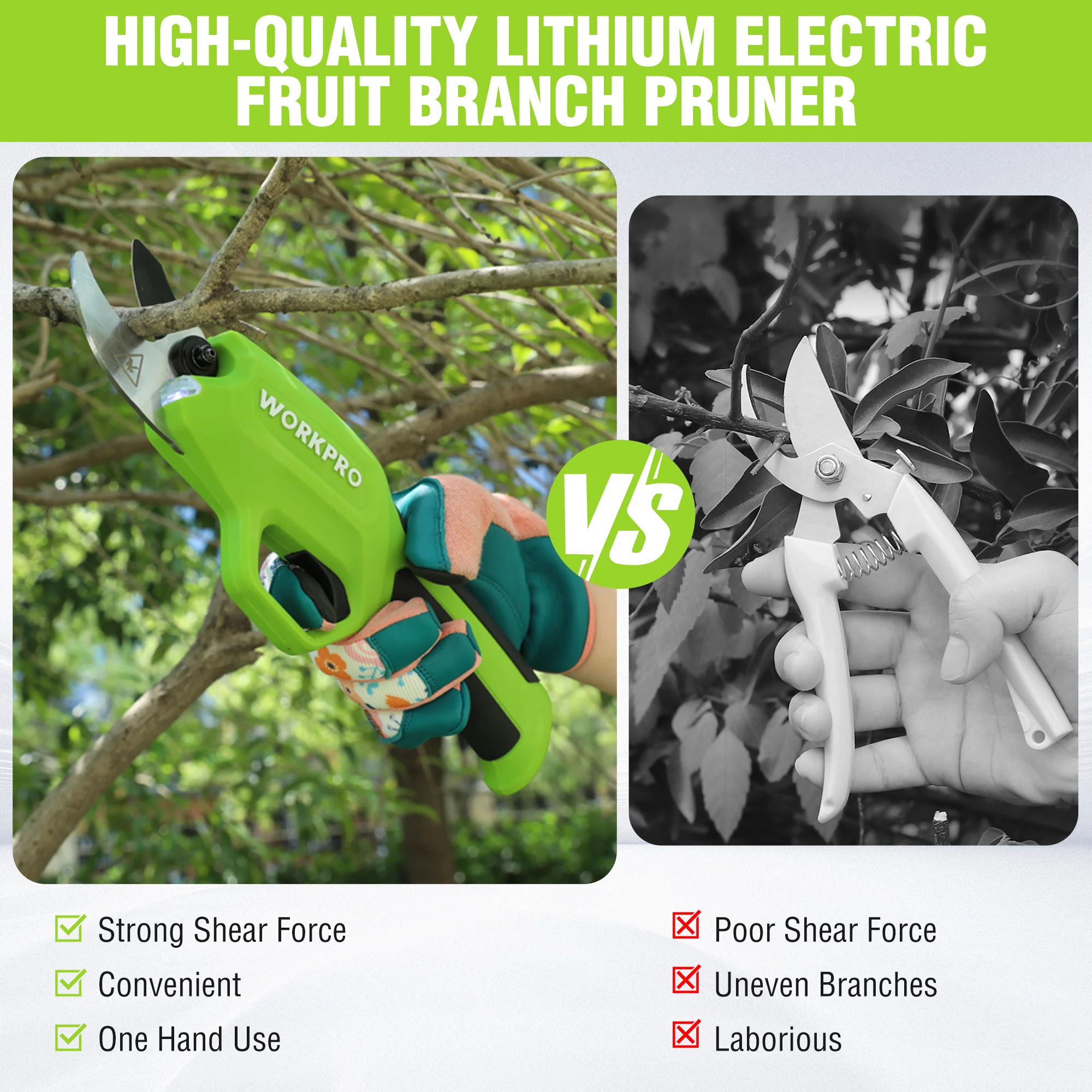 WORKPRO 7.2V Cordless Electric Pruning Shears/Tree Pruner with Rechargeable Battery, 0.8 Inch Cutting Diameter - Image 8