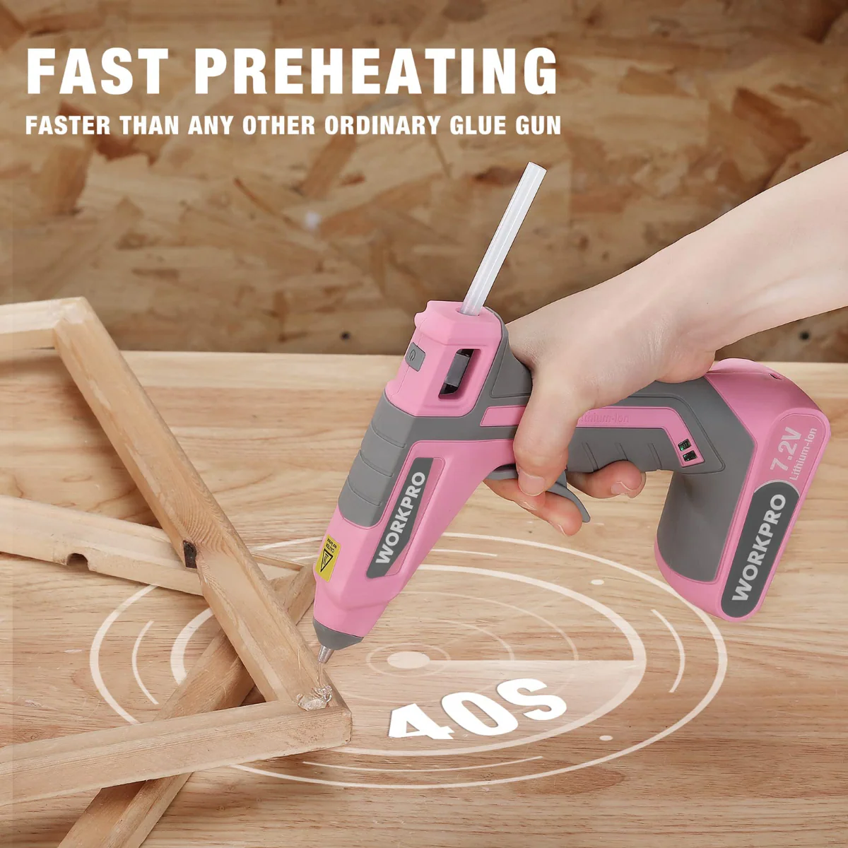 WORKPRO 7.2V Cordless Hot Melt Glue Gun Kit - Pink Ribbon - Image 3