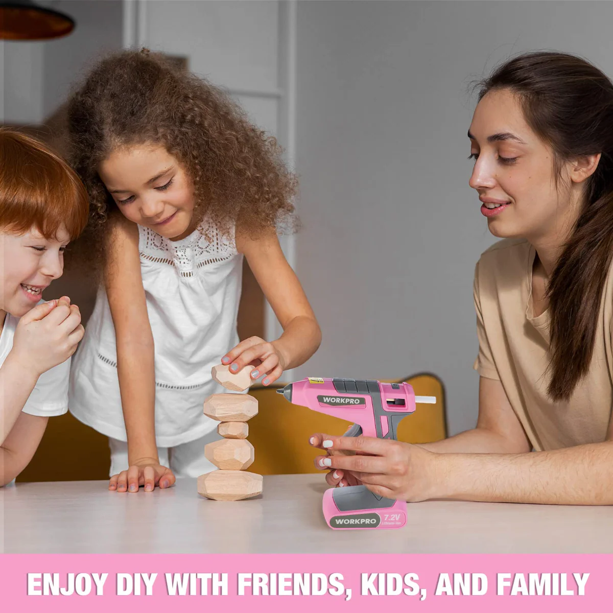 WORKPRO 7.2V Cordless Hot Melt Glue Gun Kit - Pink Ribbon - Image 7
