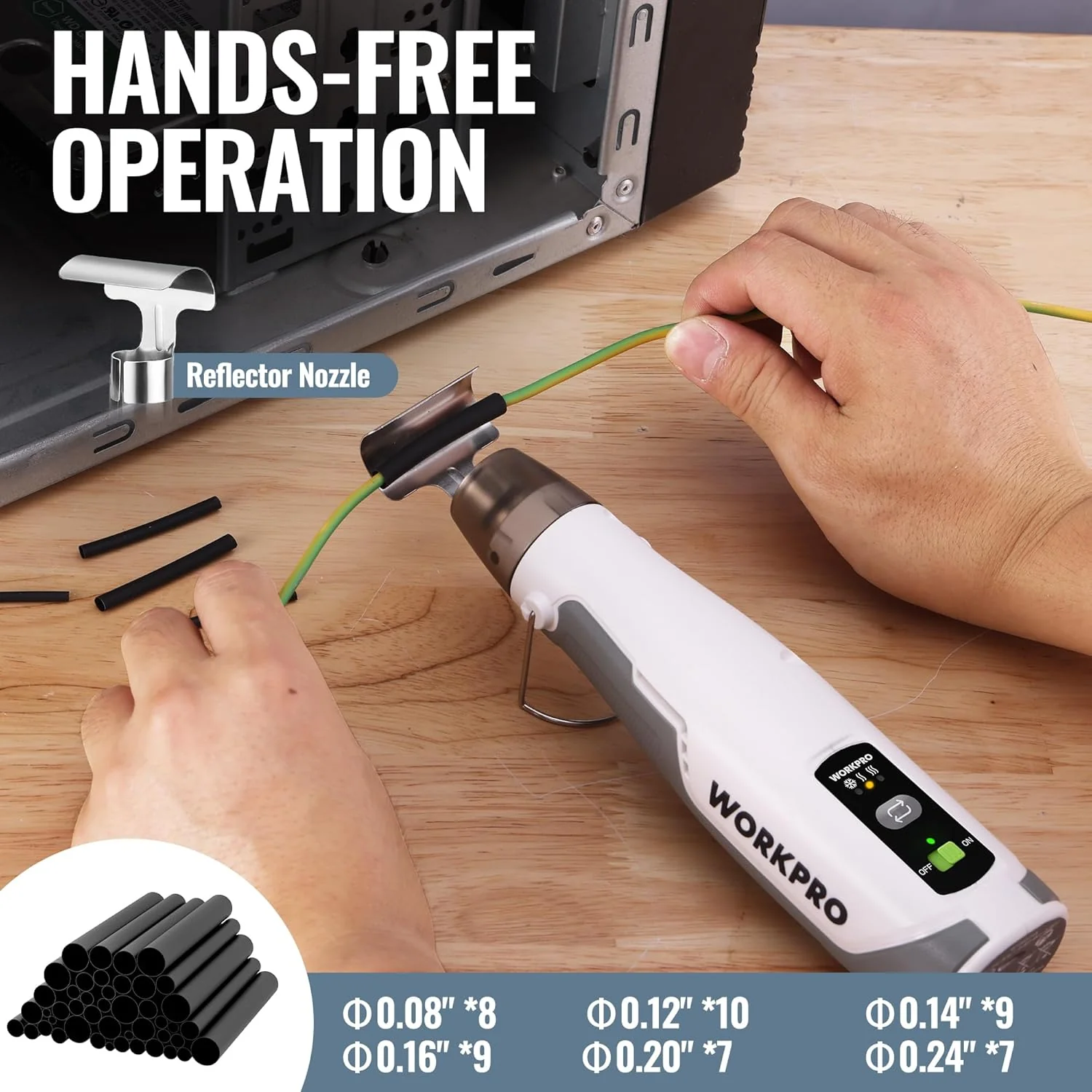 WORKPRO 7.2V Cordless Mini Heat Gun for DIY Crafts, 4000mAh Hot Air Gun, 1.5s Fast Heating, 3 Temp Settings (Cool/572°F/842°F), USB-C Rechargeable - Image 7