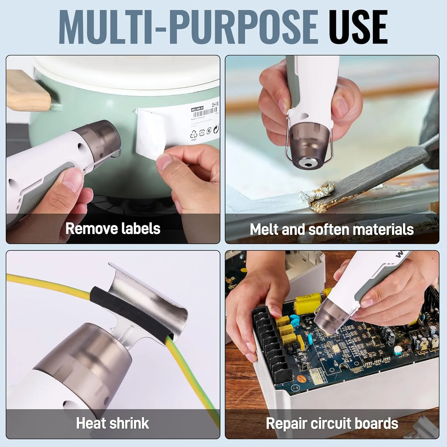 WORKPRO 7.2V Cordless Mini Heat Gun for DIY Crafts, 4000mAh Hot Air Gun, 1.5s Fast Heating, 3 Temp Settings (Cool/572°F/842°F), USB-C Rechargeable - Image 8