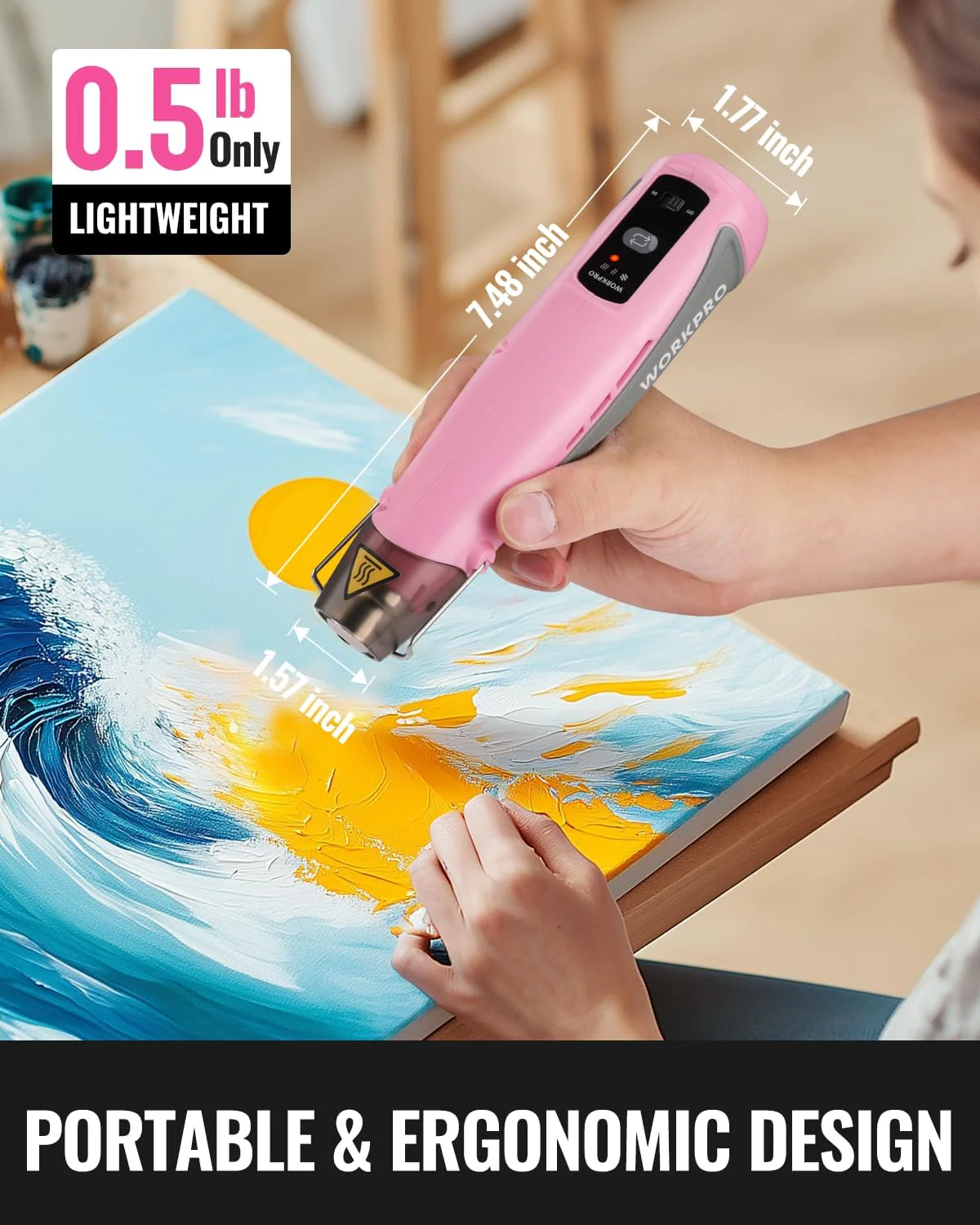 WORKPRO 7.2V Mini Cordless Heat Gun, 842? Hot Air Gun with Reflector Nozzle, 3 Temp Settings Cool Air, 482?/842?, Ceramic Heating Core, Ideal for Christmas Crafts, Includes 50 Heat Shrink Tubes - Image 7