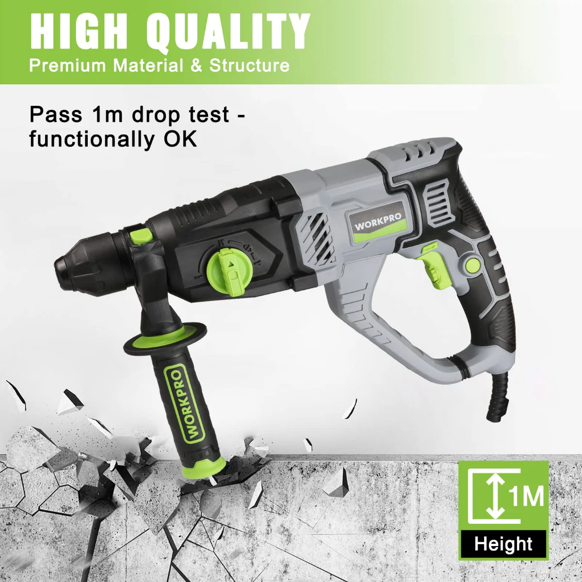 WORKPRO 7.5AMP 1-1/4 Inch Premium SDS-Plus Rotary Hammer Drill, Lightweight Corded Version - Image 2
