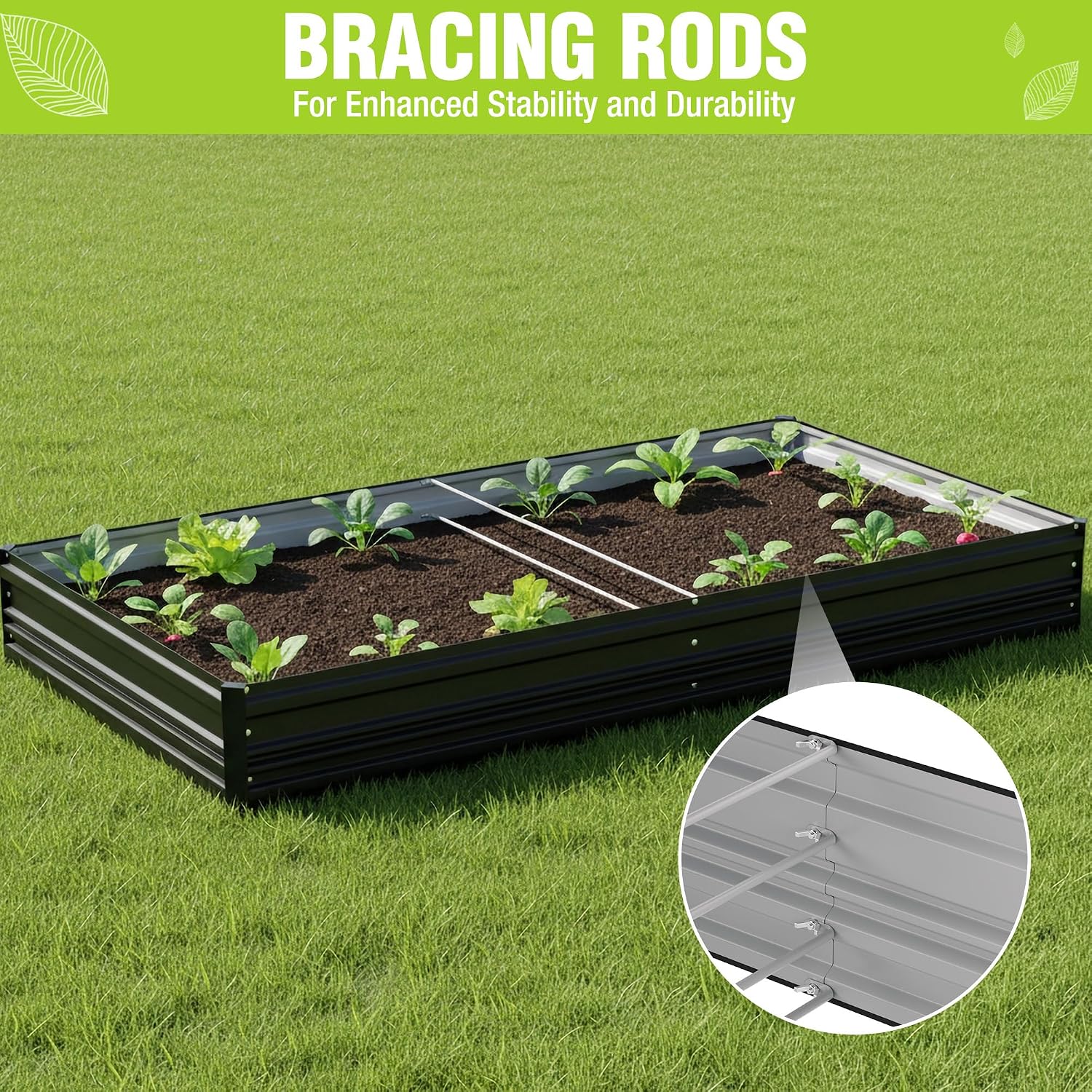 WORKPRO 7.5x4x1ft Outdoor Galvanized Metal Raised Garden Bed, Black, 2PK - Image 3
