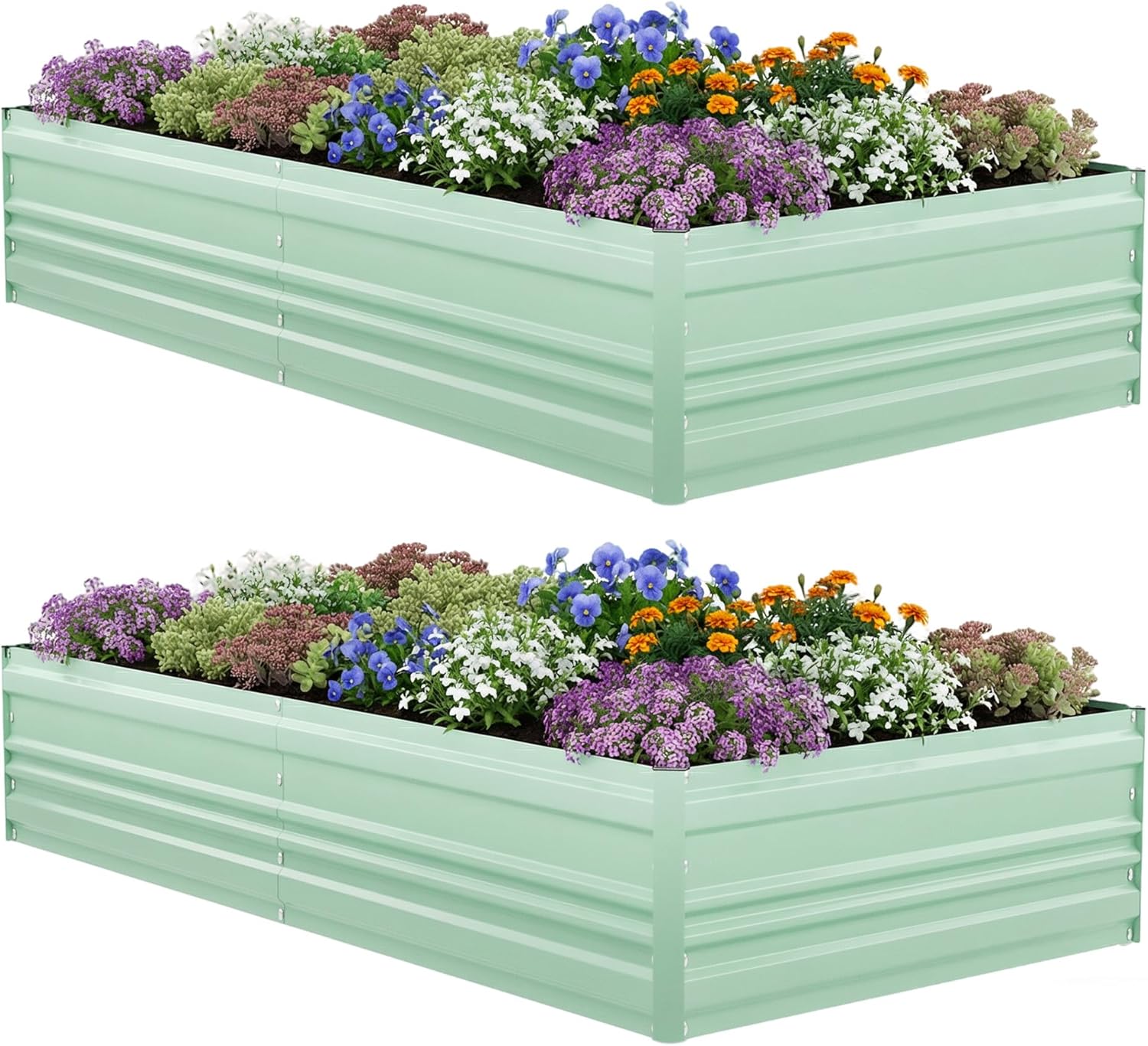 WORKPRO 7.5x4x1ft Outdoor Galvanized Metal Raised Garden Bed, Green, 2PK
