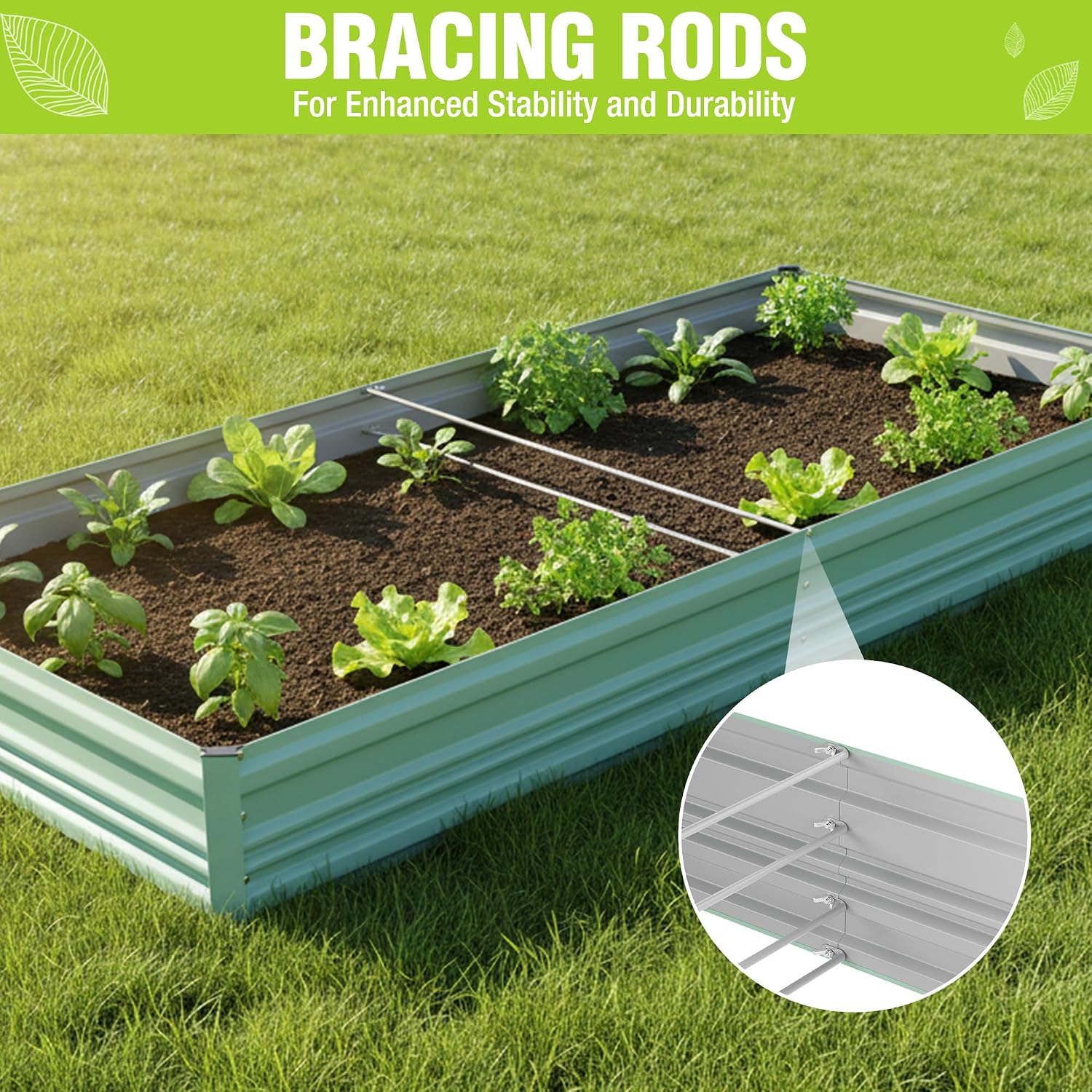WORKPRO 7.5x4x1ft Outdoor Galvanized Metal Raised Garden Bed, Green, 2PK - Image 3