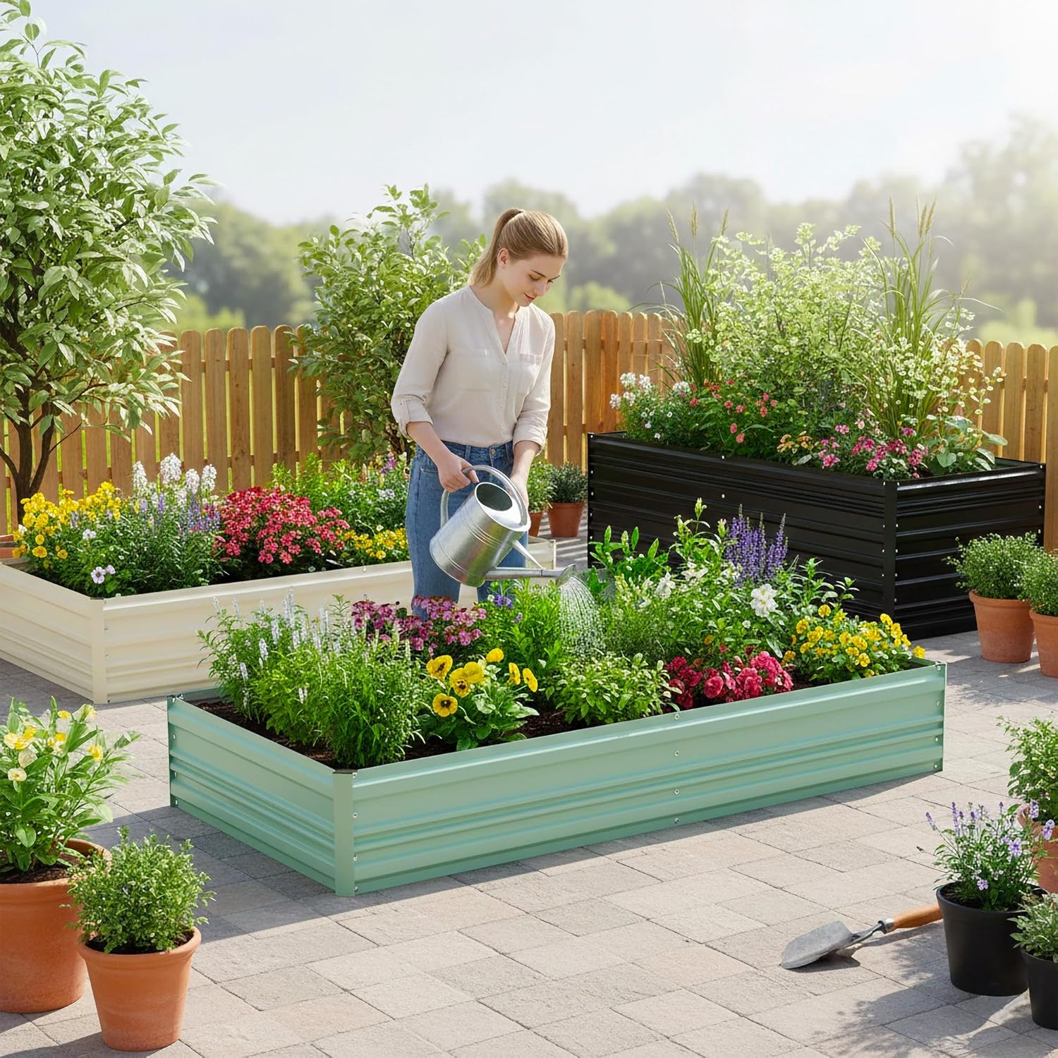 WORKPRO 7.5x4x1ft Outdoor Galvanized Metal Raised Garden Bed, Green, 2PK - Image 9