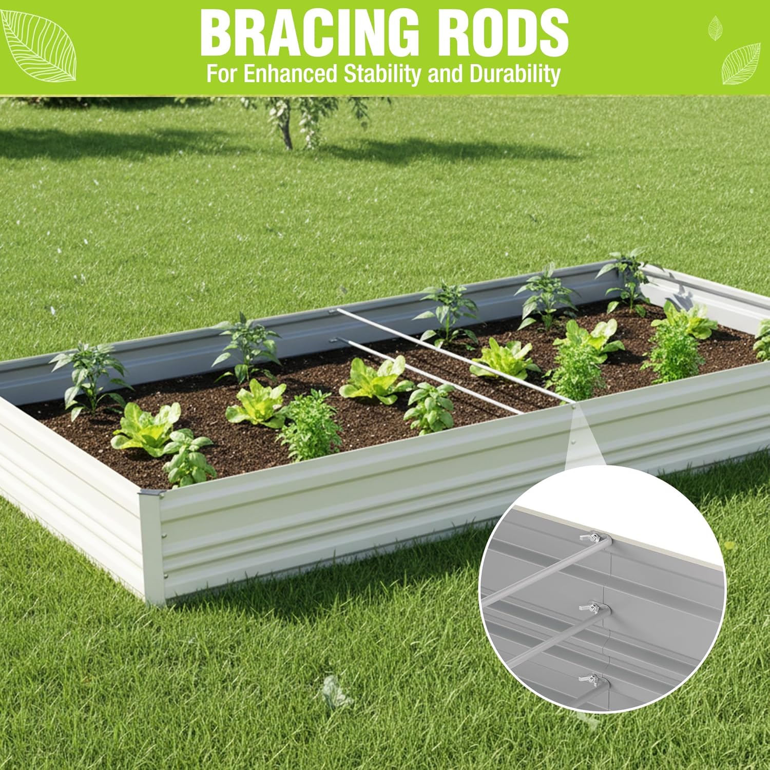 WORKPRO 7.5x4x1ft Outdoor Galvanized Metal Raised Garden Bed, White, 2PK - Image 3