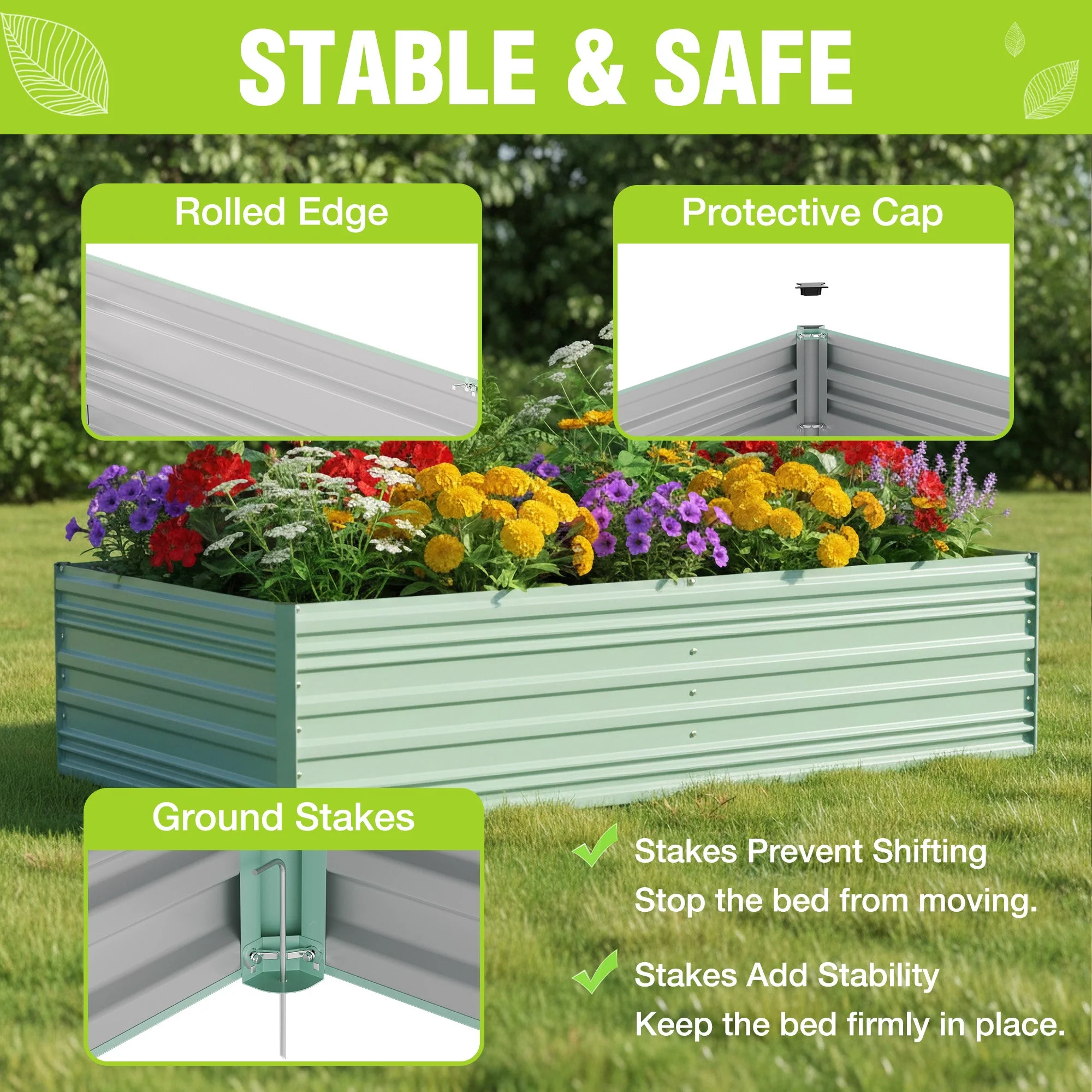 WORKPRO 7.5x4x2ft Outdoor Galvanized Metal Raised Garden Bed, Green - Image 3