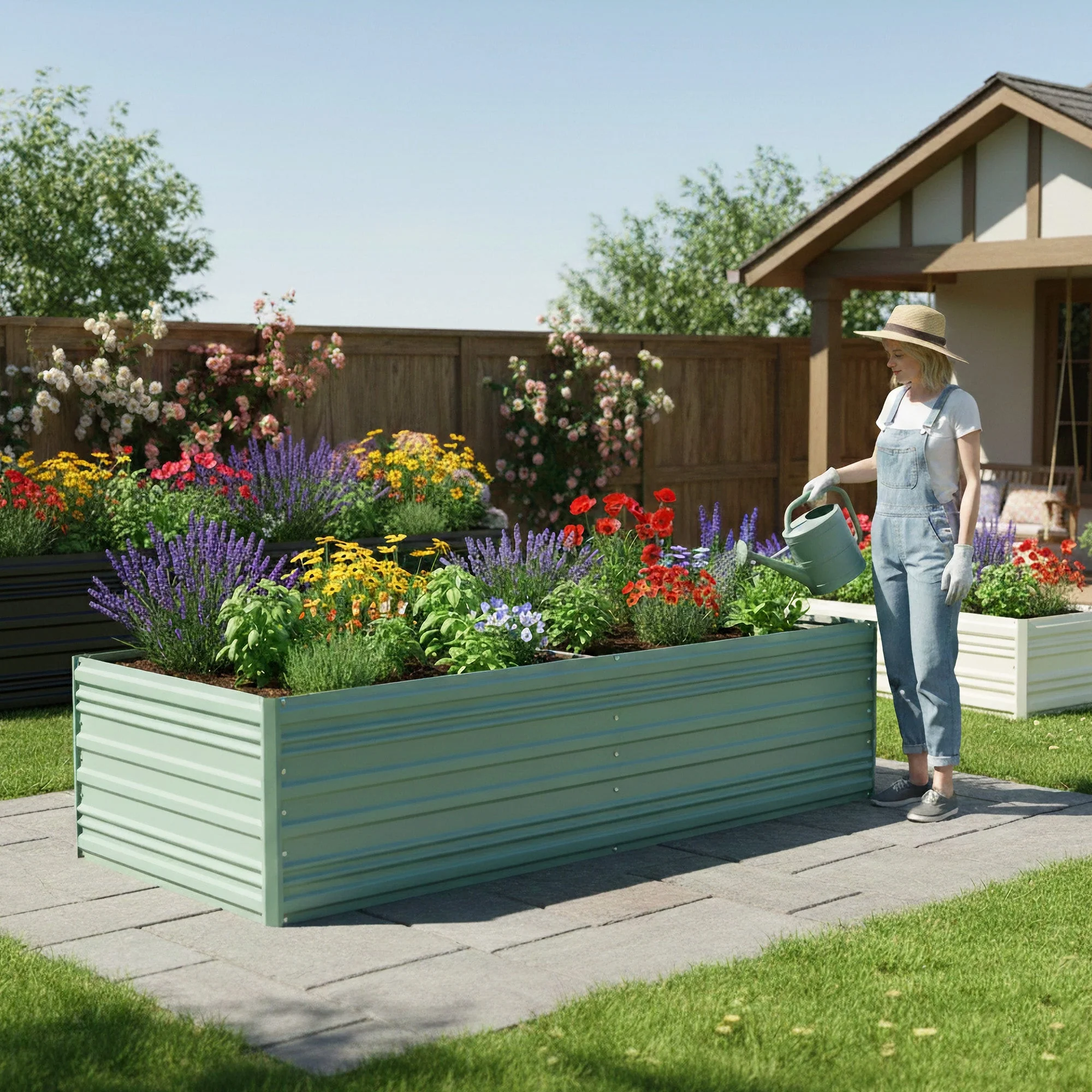 WORKPRO 7.5x4x2ft Outdoor Galvanized Metal Raised Garden Bed, Green - Image 8