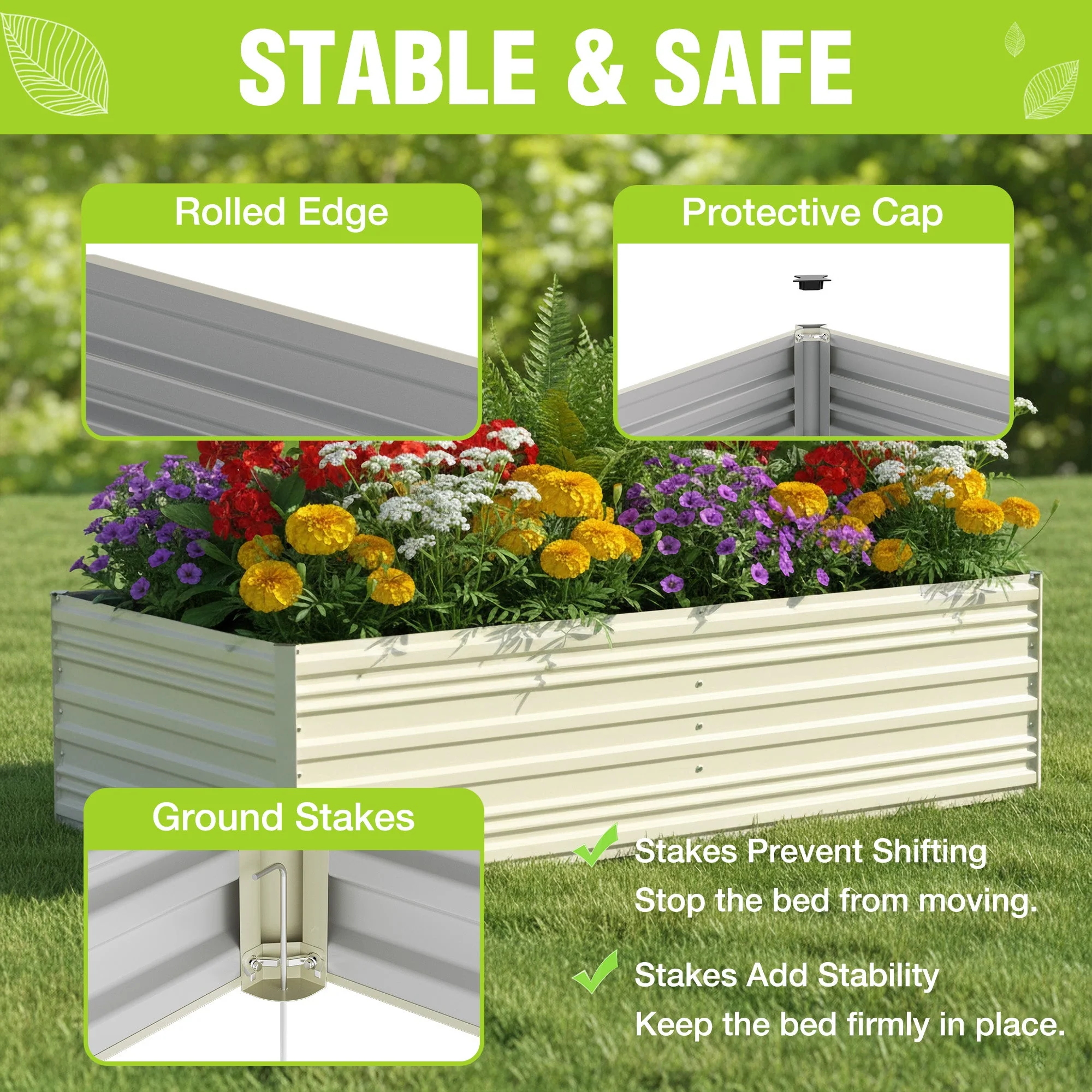 WORKPRO 7.5x4x2ft Outdoor Galvanized Metal Raised Garden Bed, White - Image 3
