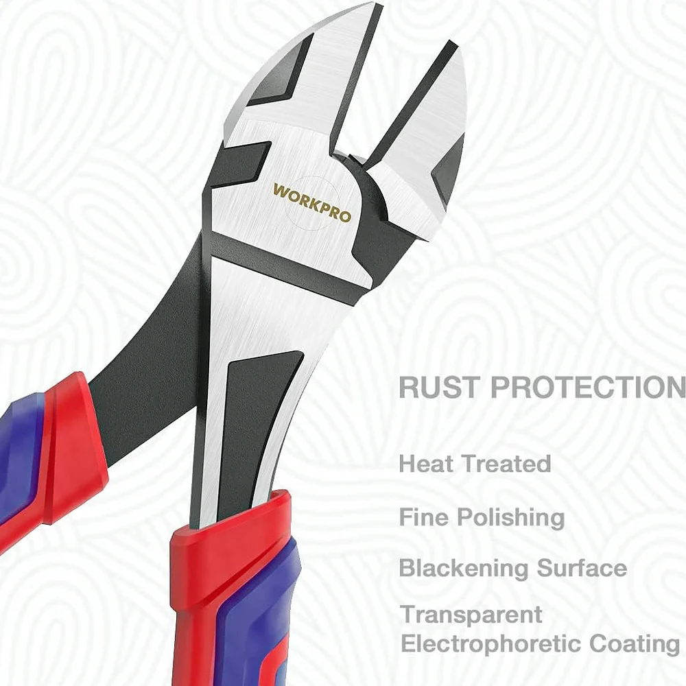 WORKPRO 7-Inch Diagonal Pliers in CRV Steel for Cutting Wires, Bi-material Handle Comfort Grip - Image 4
