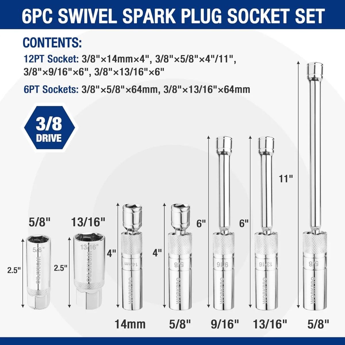WORKPRO 7 PCS Magnetic Swivel Spark Plug Socket Set - Image 3