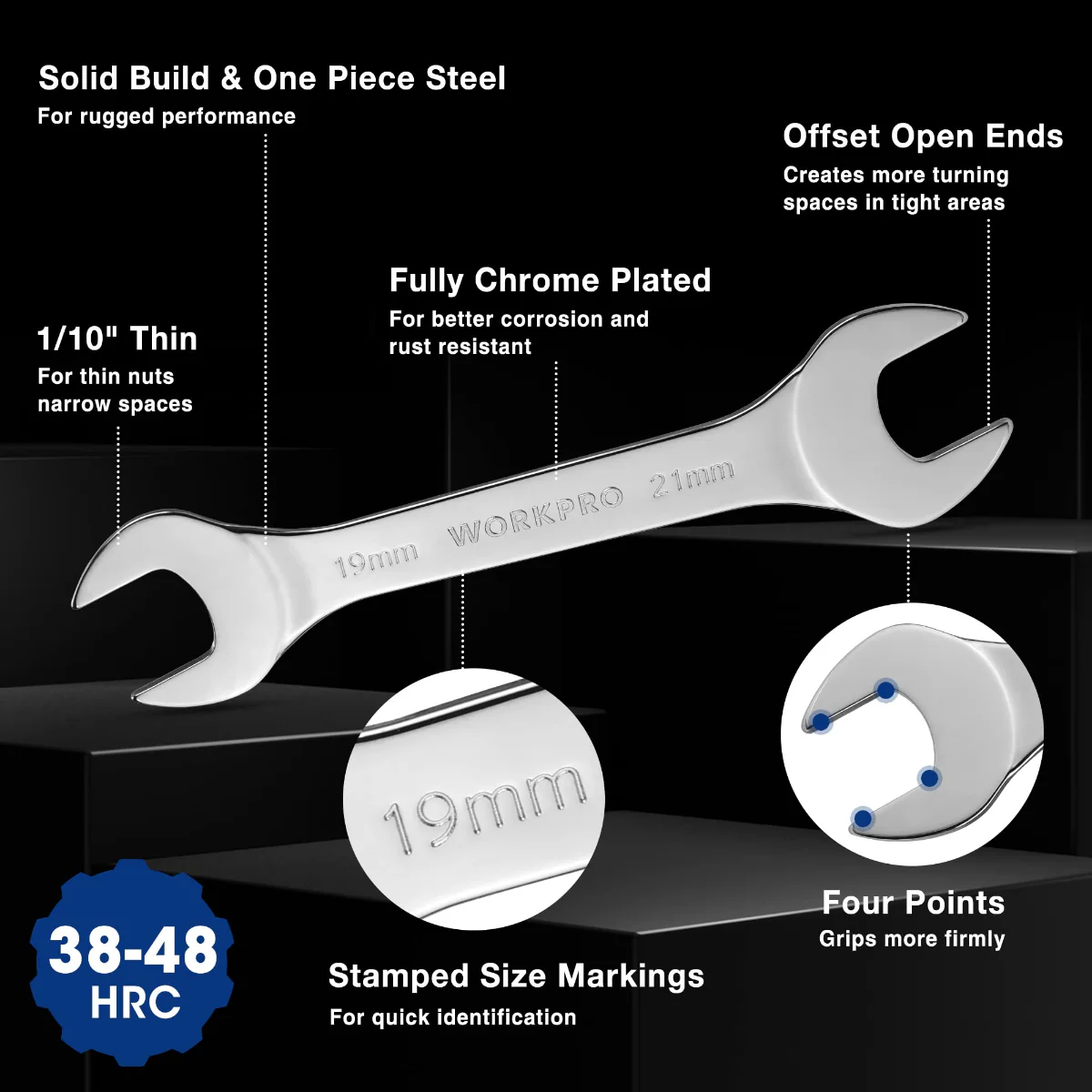 WORKPRO 7 Pcs Metric Super-Thin Wrench Set with Roll-up Organizer Pouch - Image 3