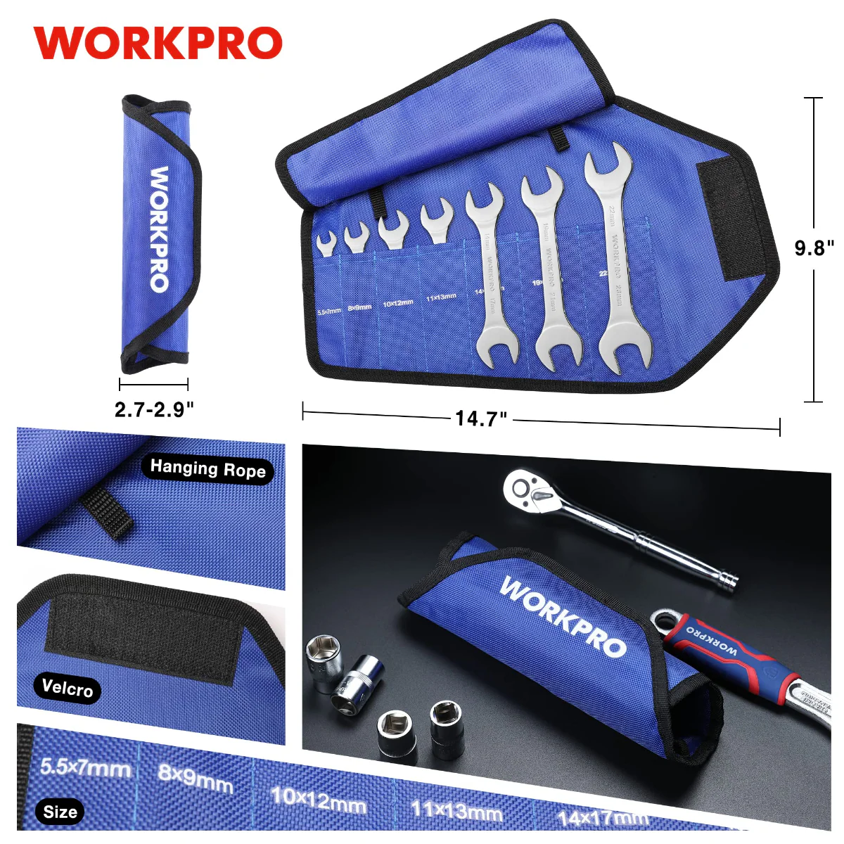 WORKPRO 7 Pcs Metric Super-Thin Wrench Set with Roll-up Organizer Pouch - Image 6
