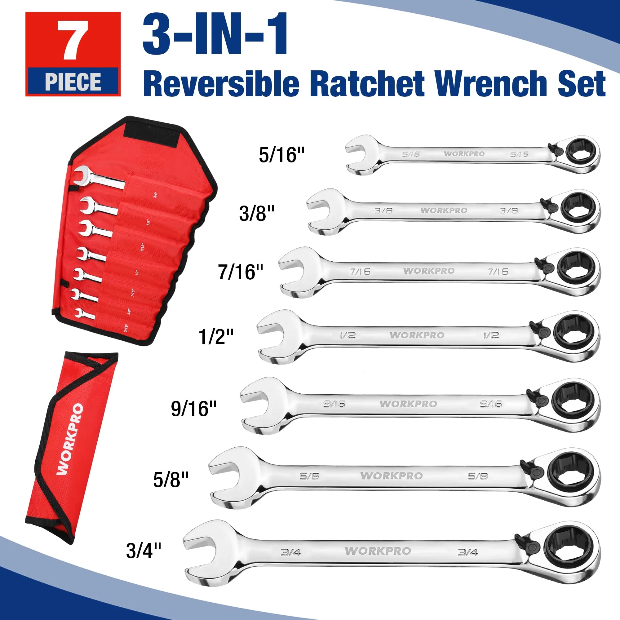 WORKPRO 7-Piece 3-in-1 Reversible Ratchet Wrench Set - Image 16