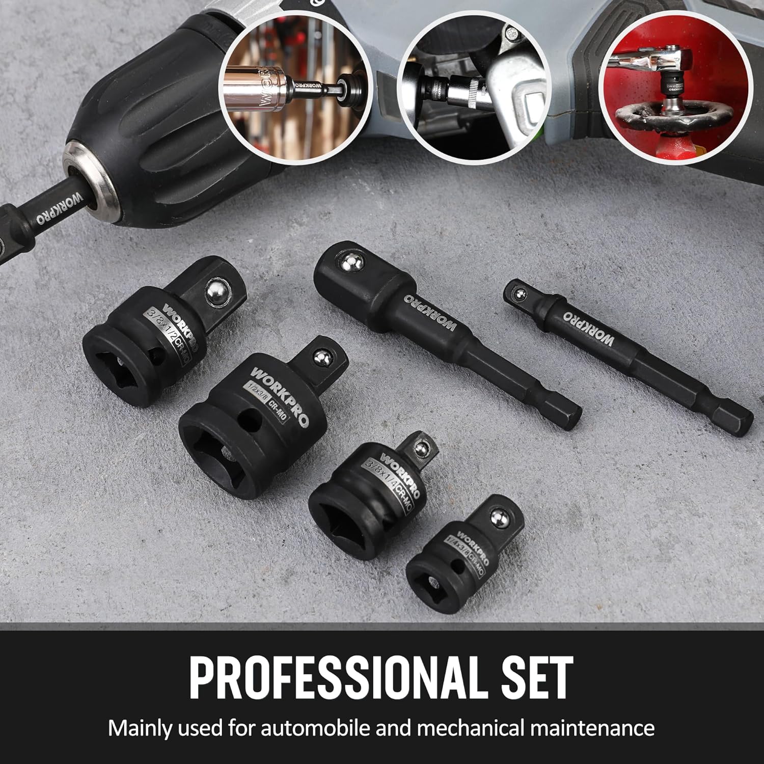 WORKPRO 7-Piece Impact Socket Adapter & Extension Set, CR-MO Steel | Includes 3-Piece 1/4" Hex Shank Impact Extension (1/4",3/8",1/2" Drive) & 4-Piece Socket Adapter/Reducer Set, Impact Grade - Image 7