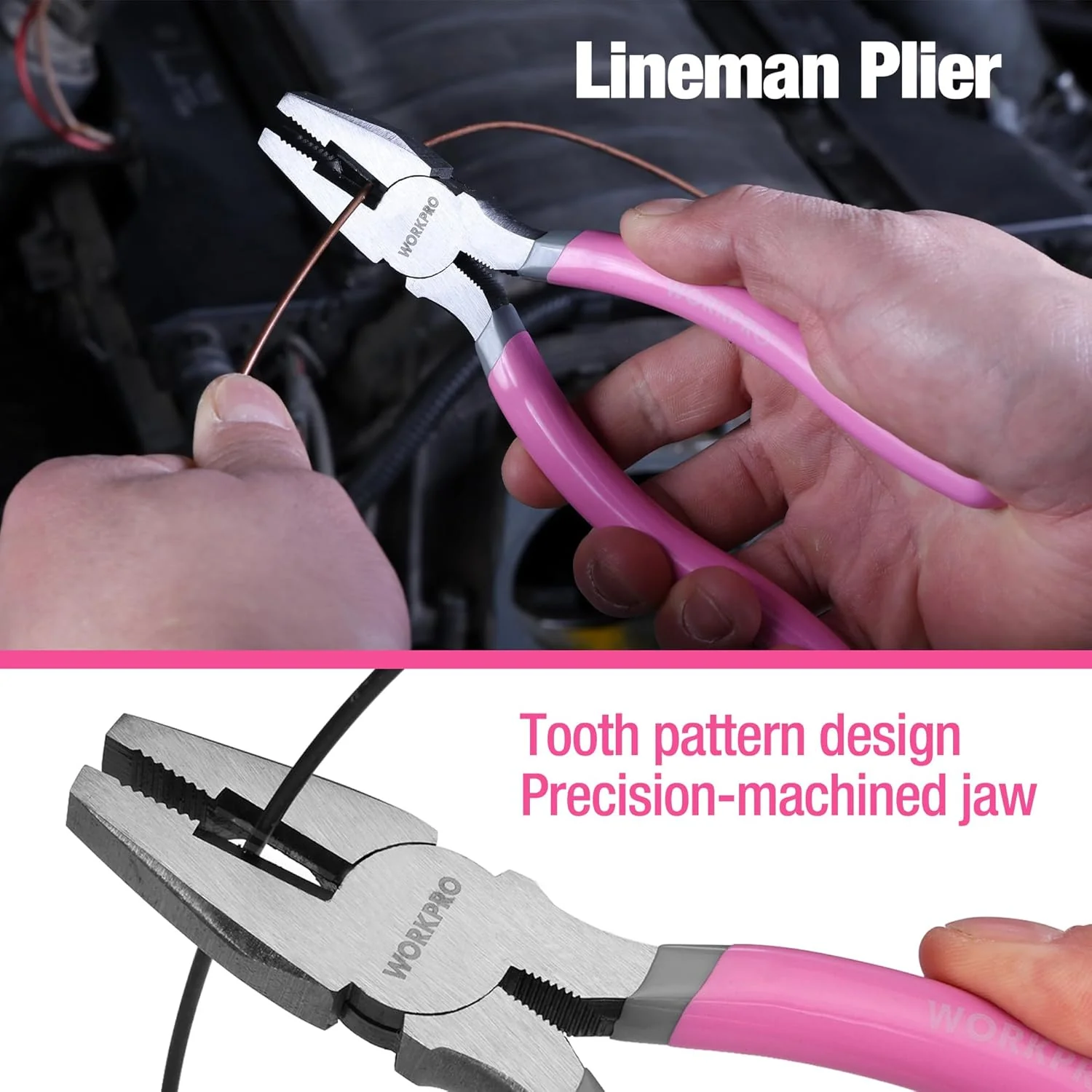 WORKPRO 7-piece Pliers Set with Groove Joint, Long Nose, Slip Joint, Linesman, and Diagonal Pliers for DIY & Home Use - Pink Ribbon - Image 6