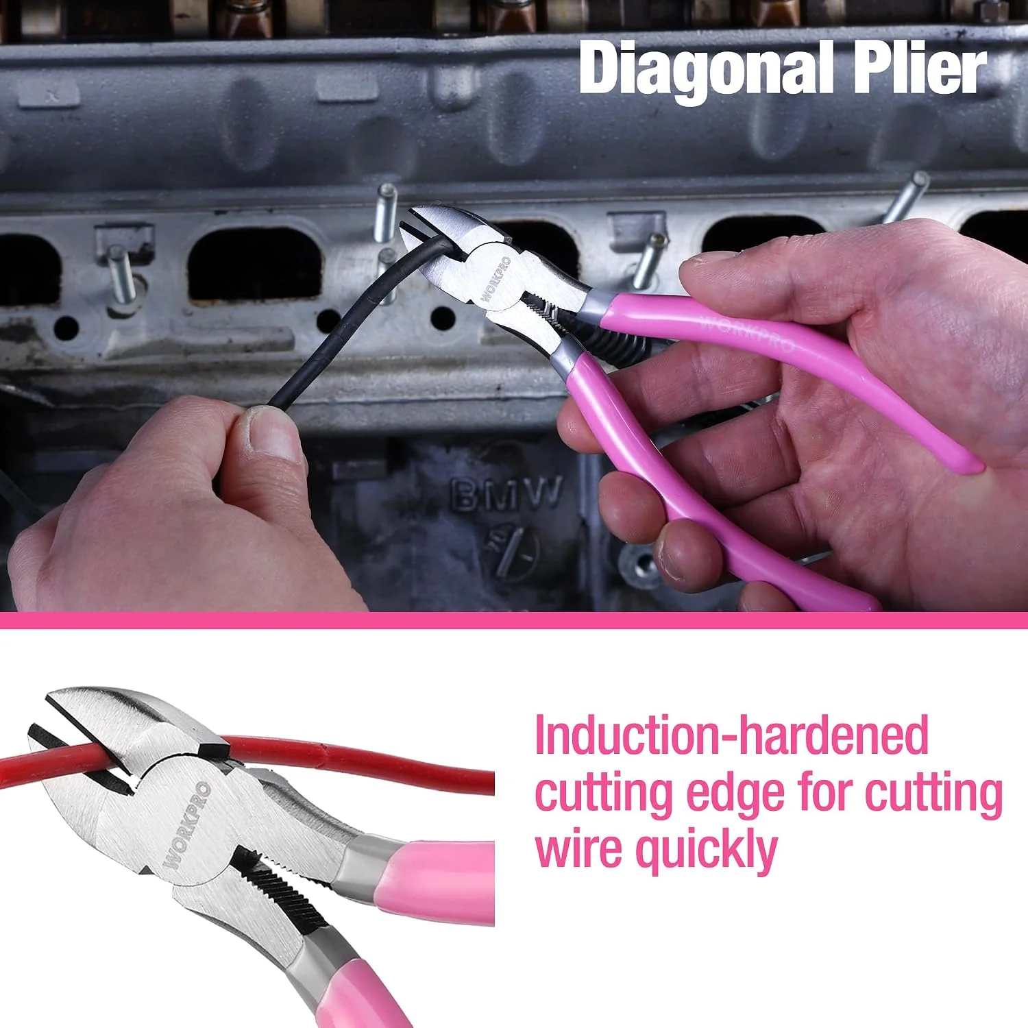 WORKPRO 7-piece Pliers Set with Groove Joint, Long Nose, Slip Joint, Linesman, and Diagonal Pliers for DIY & Home Use - Pink Ribbon - Image 8
