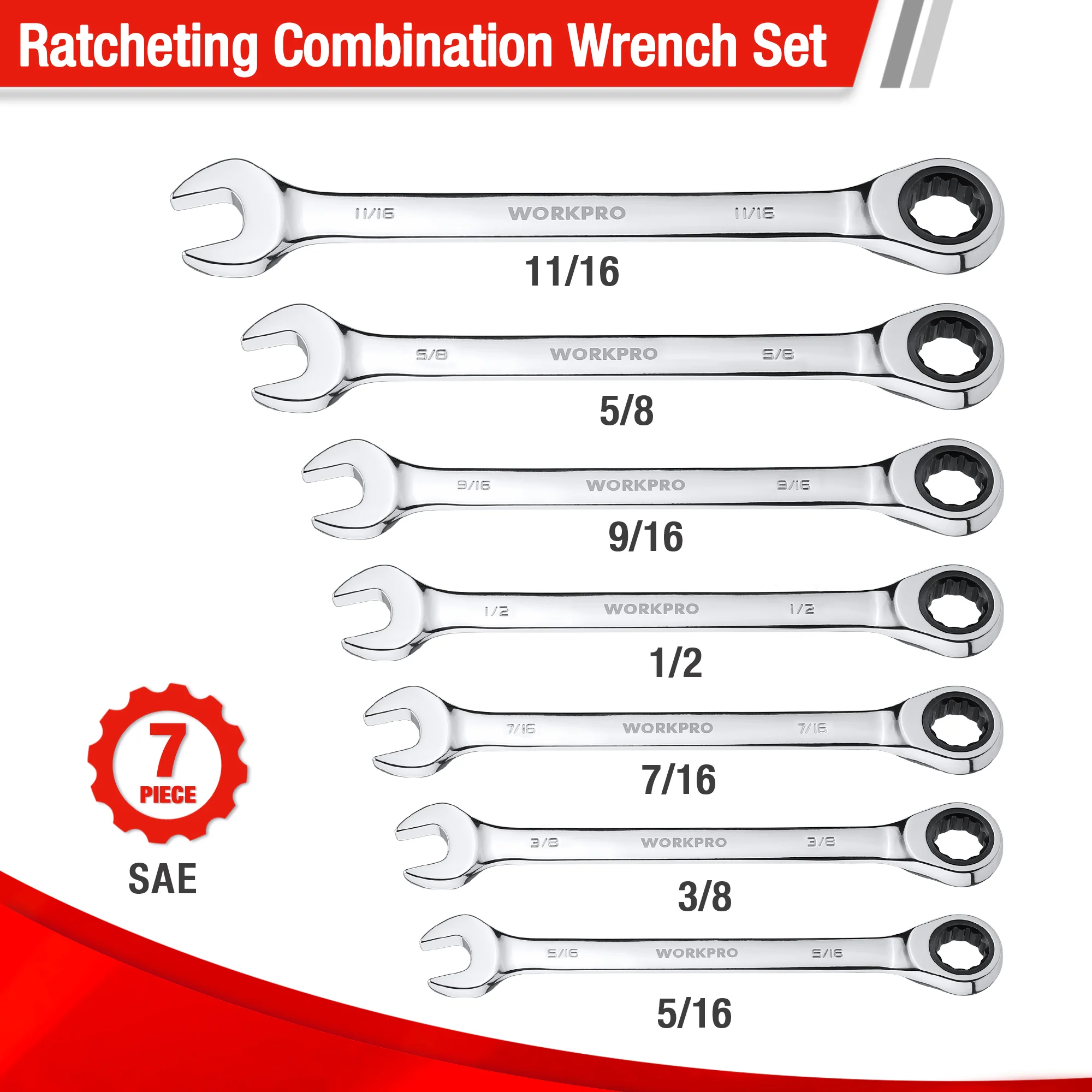 WORKPRO 7-Piece Ratcheting Combination Wrench Set - Image 8