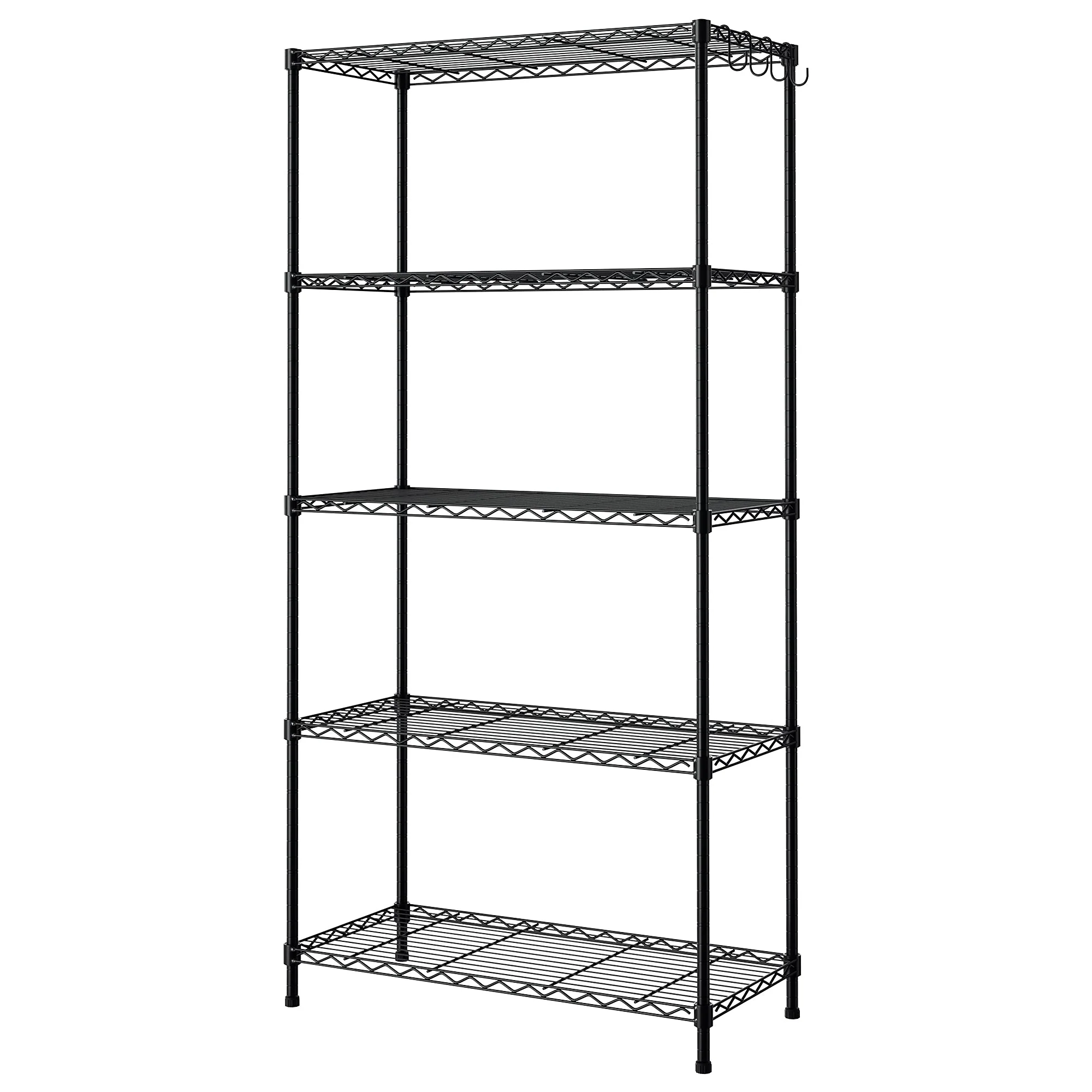 WORKPRO 750lbs Storage Shelves, 5 Tier Metal Shelving Unit, Garage Wire Rack, Standing Adjustable Shelves with Hooks for Pantry Closet Kitchen Basement, 30" W x 14" D x 60" H