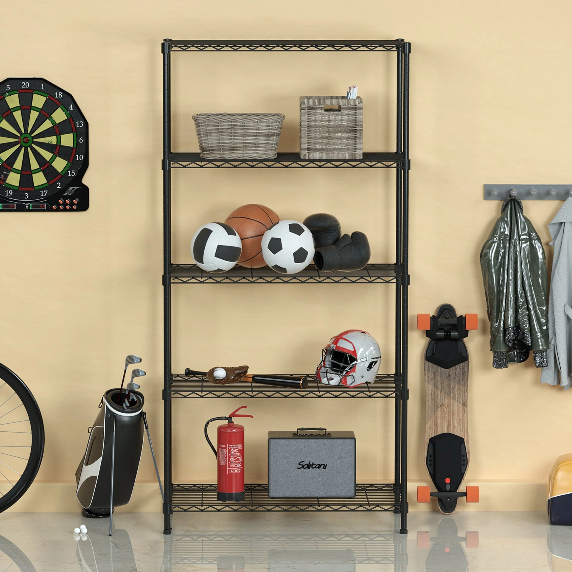 WORKPRO 750lbs Storage Shelves, 5 Tier Metal Shelving Unit, Garage Wire Rack, Standing Adjustable Shelves with Hooks for Pantry Closet Kitchen Basement, 30" W x 14" D x 60" H - Image 7