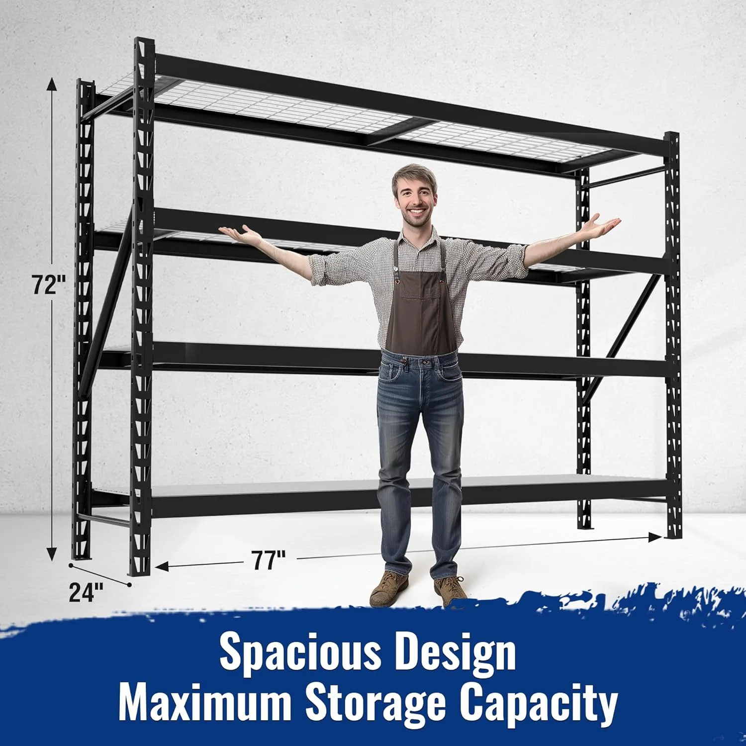 WORKPRO 77" W X 24" D X 72" H, 4-Tier Black Extra-Wide Adjustable 8000LBS Garage Storage Shelves for Warehouse, Basement - Image 3