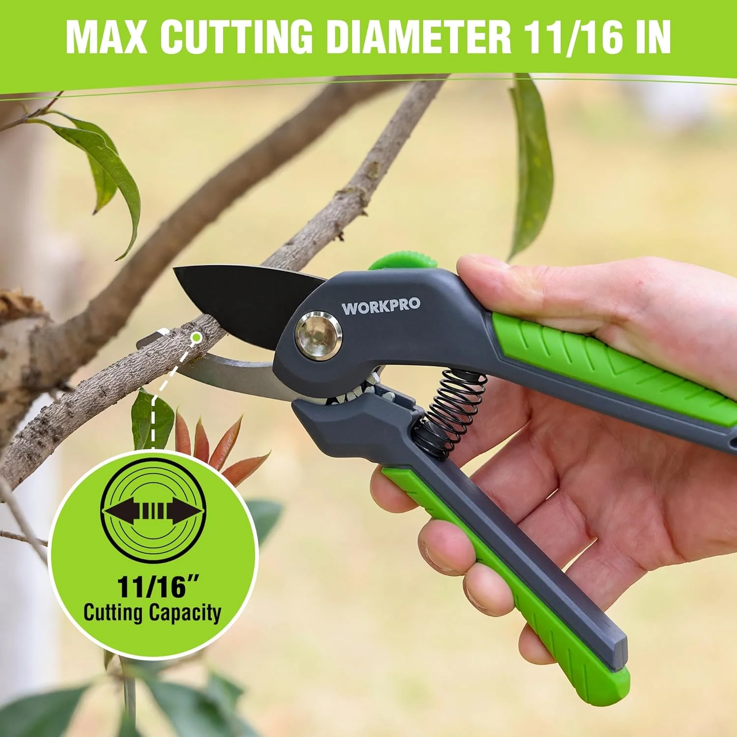 WORKPRO 8.5" Bypass Pruning Shear, Heavy Duty Garden Scissors & Clippers with Labor-Saving Design, Handheld Gardening Shears with Sharp Blade for Branch Trimming and Floral arrangement - Image 2