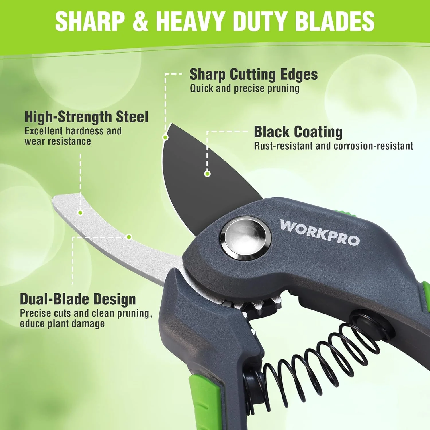 WORKPRO 8.5" Bypass Pruning Shear, Heavy Duty Garden Scissors & Clippers with Labor-Saving Design, Handheld Gardening Shears with Sharp Blade for Branch Trimming and Floral arrangement - Image 3