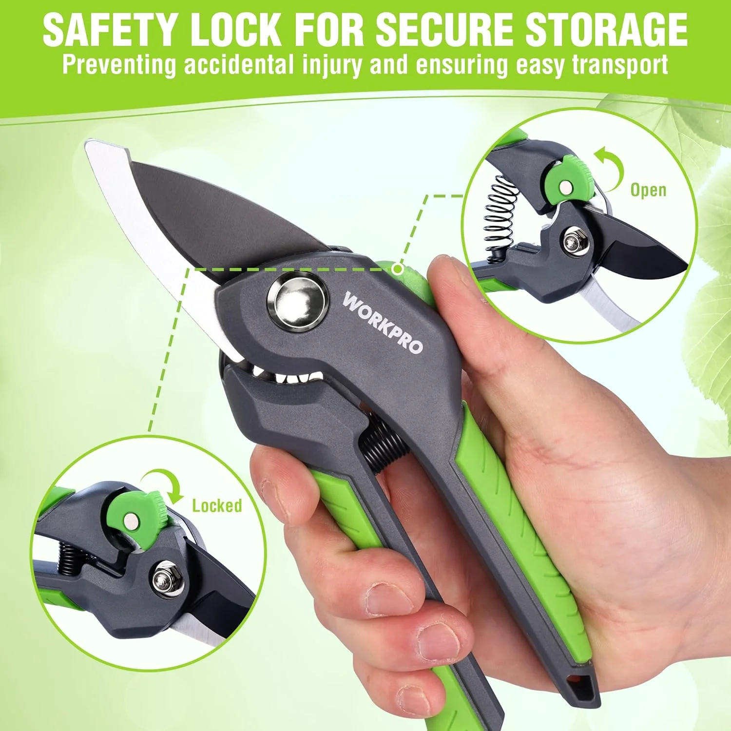 WORKPRO 8.5" Bypass Pruning Shear, Heavy Duty Garden Scissors & Clippers with Labor-Saving Design, Handheld Gardening Shears with Sharp Blade for Branch Trimming and Floral arrangement - Image 5