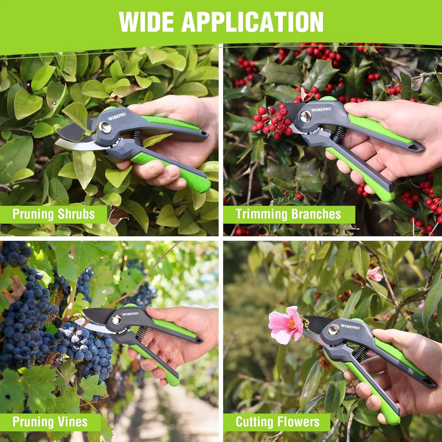 WORKPRO 8.5" Bypass Pruning Shear, Heavy Duty Garden Scissors & Clippers with Labor-Saving Design, Handheld Gardening Shears with Sharp Blade for Branch Trimming and Floral arrangement - Image 7