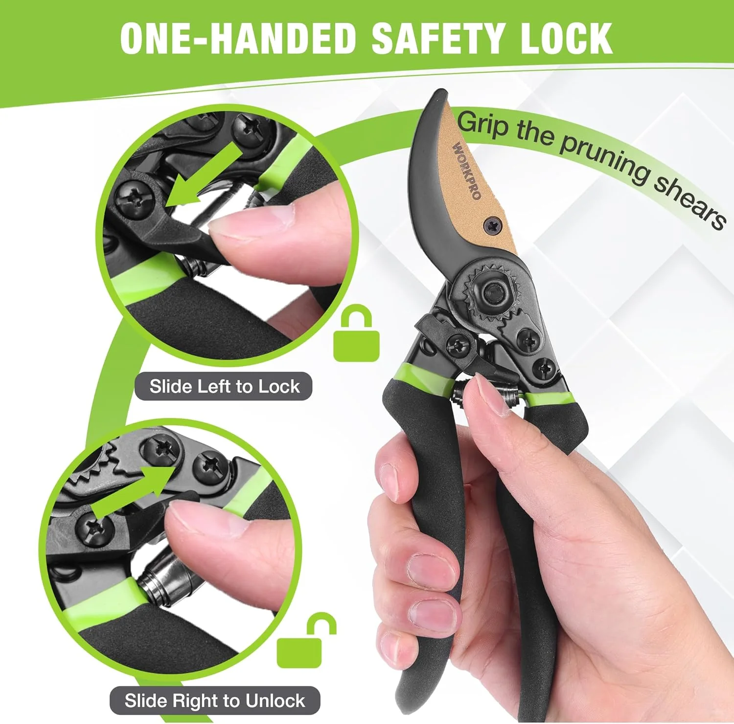 WORKPRO 8.5" Bypass Pruning Shears, Die-cast Aluminum Handle, Garden Shears with Sharp SK5 Blade, Garden Clippers, Hand Pruner for Branches, Flowers, Fruits, Plants, Effortlessly Prunes 3/4" Branches - Image 5