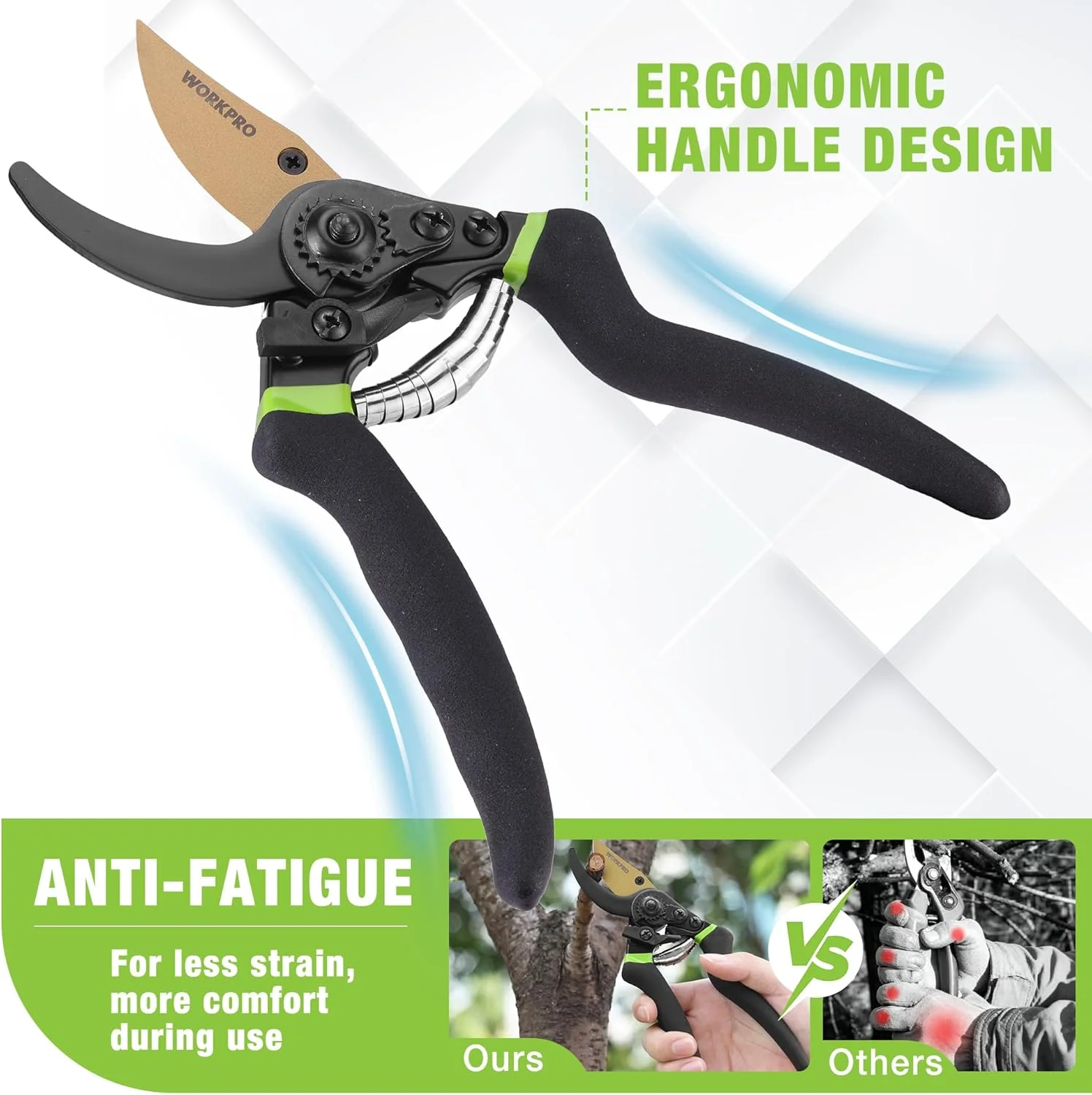 WORKPRO 8.5" Bypass Pruning Shears, Die-cast Aluminum Handle, Garden Shears with Sharp SK5 Blade, Garden Clippers, Hand Pruner for Branches, Flowers, Fruits, Plants, Effortlessly Prunes 3/4" Branches - Image 7