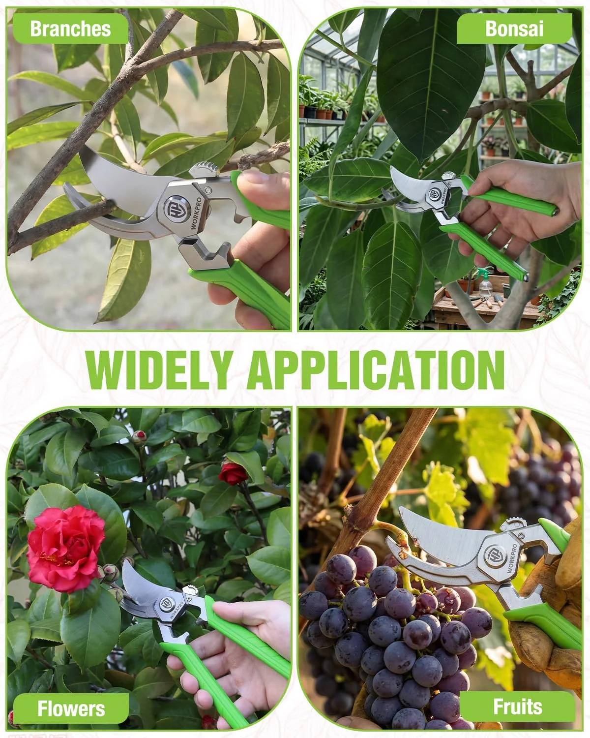 WORKPRO 8.5" Bypass Pruning Shears, Professional Forged Garden Shears | Forged Stainless Steel Blades, 3/4" Cut Capacity, Spring-Loaded, Safety Lock, Hand Pruner for Trimming, Bonsai, Flowers - Image 7