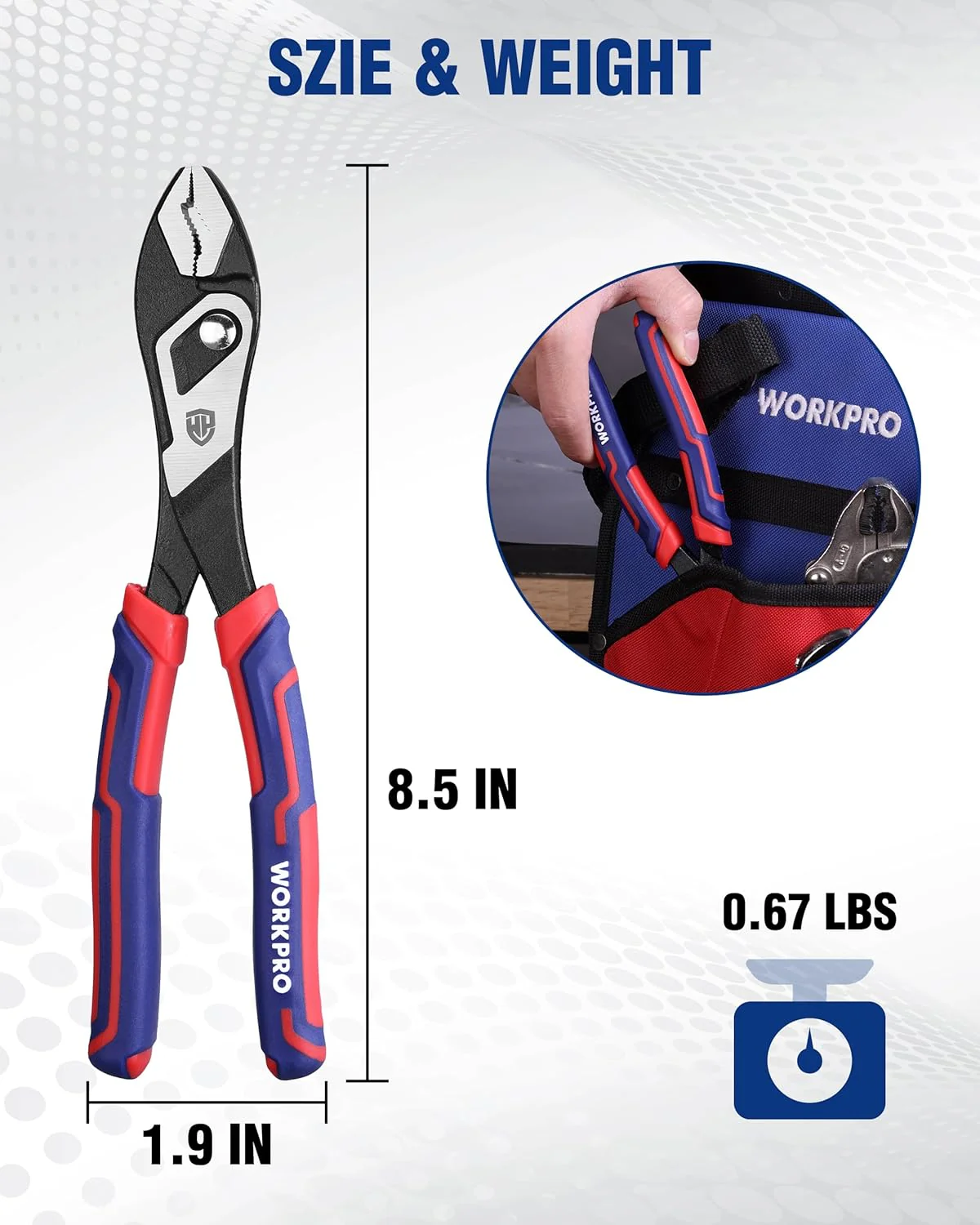 WORKPRO 8.5 Inch Slip Joint Pliers, Heavy Duty Carbon Steel Plier Tools | 4-Modes Adjustment, TPR Handle, Box-joint Design, Diamond-Grip Jaws with Nail Puller Teeth For Maximum Grip - Image 2