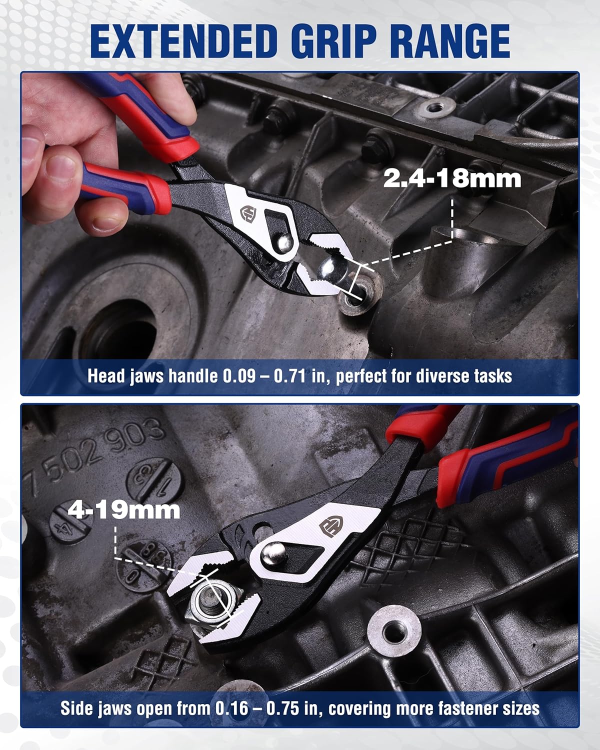 WORKPRO 8.5 Inch Slip Joint Pliers, Heavy Duty Carbon Steel Plier Tools | 4-Modes Adjustment, TPR Handle, Box-joint Design, Diamond-Grip Jaws with Nail Puller Teeth For Maximum Grip - Image 6