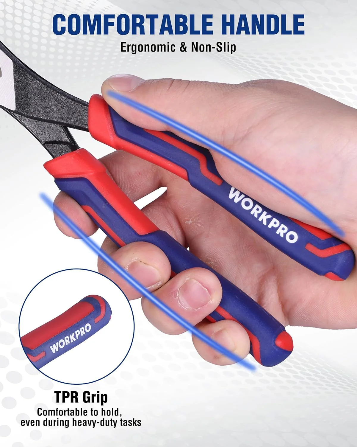 WORKPRO 8.5 Inch Slip Joint Pliers, Heavy Duty Carbon Steel Plier Tools | 4-Modes Adjustment, TPR Handle, Box-joint Design, Diamond-Grip Jaws with Nail Puller Teeth For Maximum Grip - Image 9