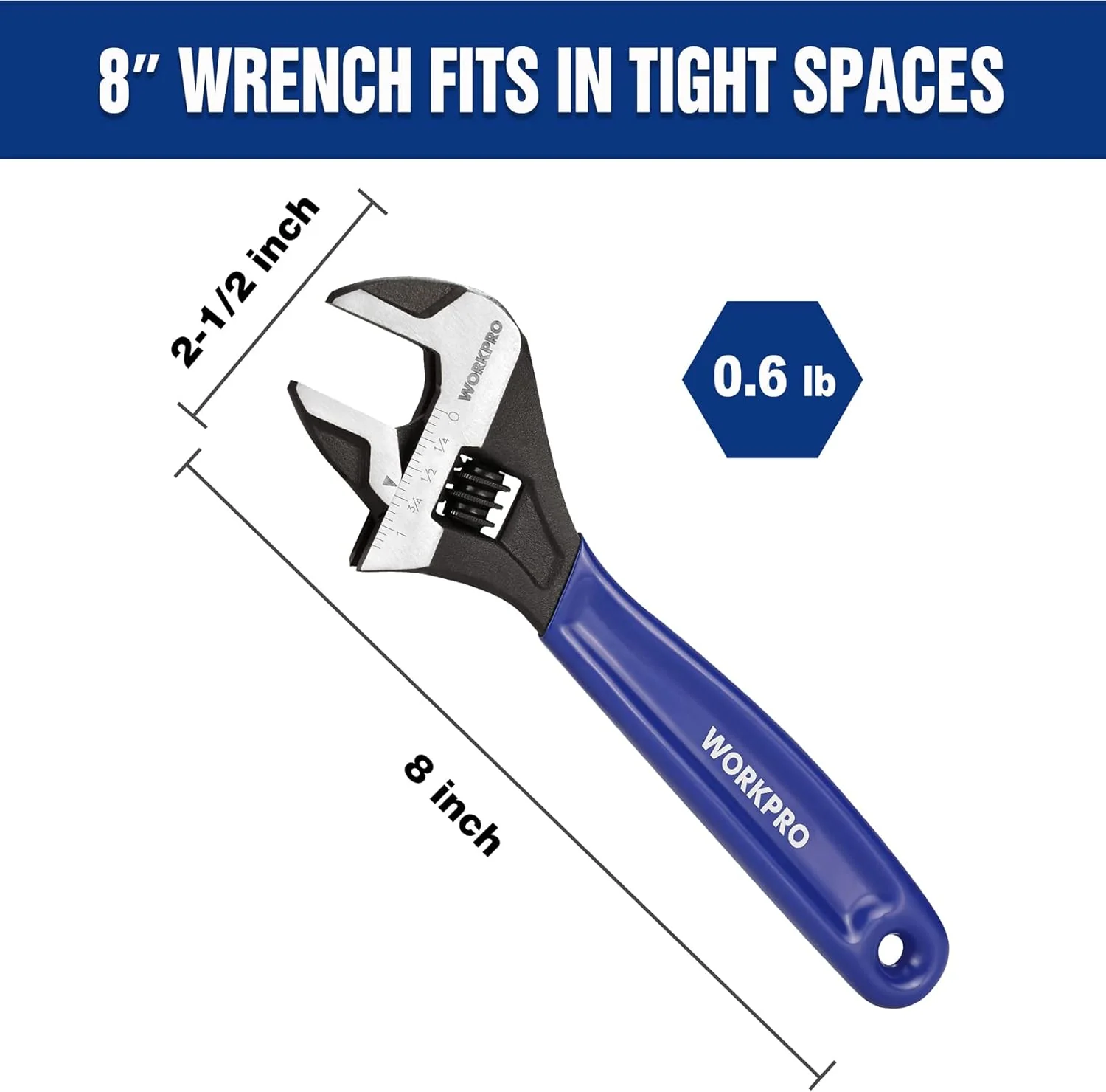 WORKPRO 8-Inch Adjustable Wrench, Cr-V Steel Wide Jaw Black Oxide Wrench, Metric & SAE Scales, for Home, Garage, Workshop and DIY - Image 4