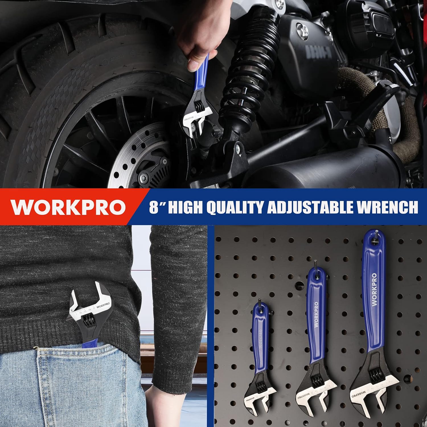 WORKPRO 8-Inch Adjustable Wrench, Cr-V Steel Wide Jaw Black Oxide Wrench, Metric & SAE Scales, for Home, Garage, Workshop and DIY - Image 7