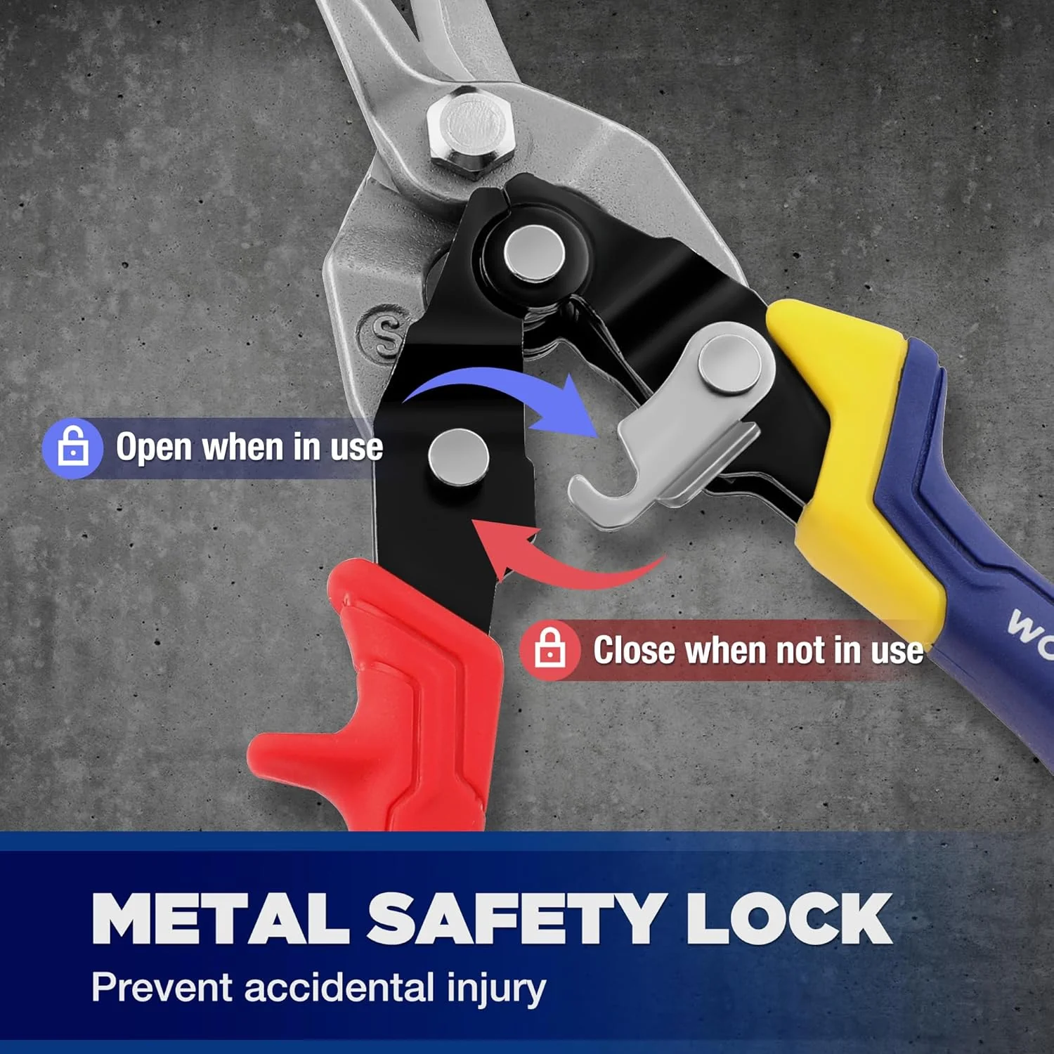 WORKPRO 8 Inch Aviation Snips, Heavy Duty Metal Cutter, Straight Cut, | Safety Latch, Non-slip Handle, Cr-V Steel Sharp Teeth, Aviation Snips for Cutting Metal Sheet - Image 5