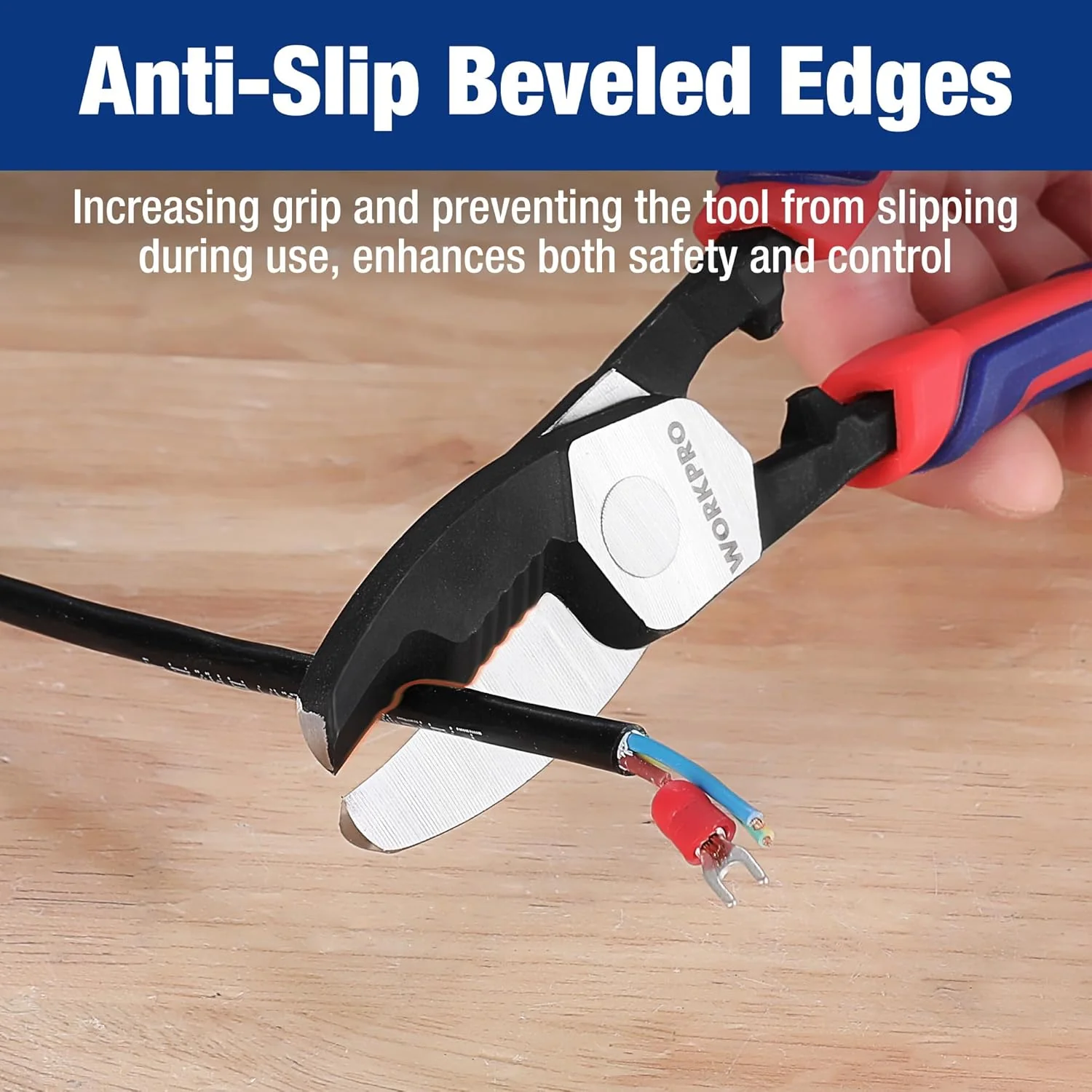 WORKPRO 8 Inch Cable Cutter with Twin Cutting Edge, Heavy Duty Wire Cutters with Anti-Slip Beveled Edge Up to 3/16", Cable Clippers for Aluminum, Copper, Wire, and Communications Cable - Image 5