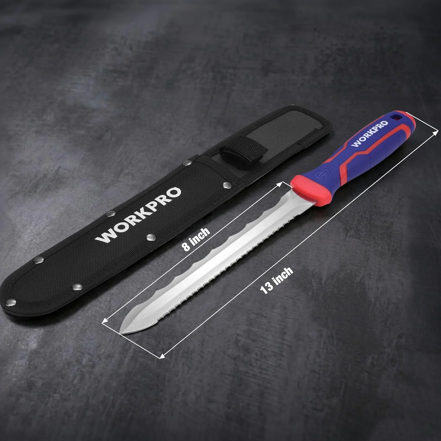 WORKPRO 8-Inch Insulation Knife, Stainless Steel Blade Insulation Cutter | Double Side Serrated Sharp Duct Knife, for Heat Material Foam, Rockwool, Styrofoam, Sod Cutter Garden Knife for Lawn Repair - Image 8